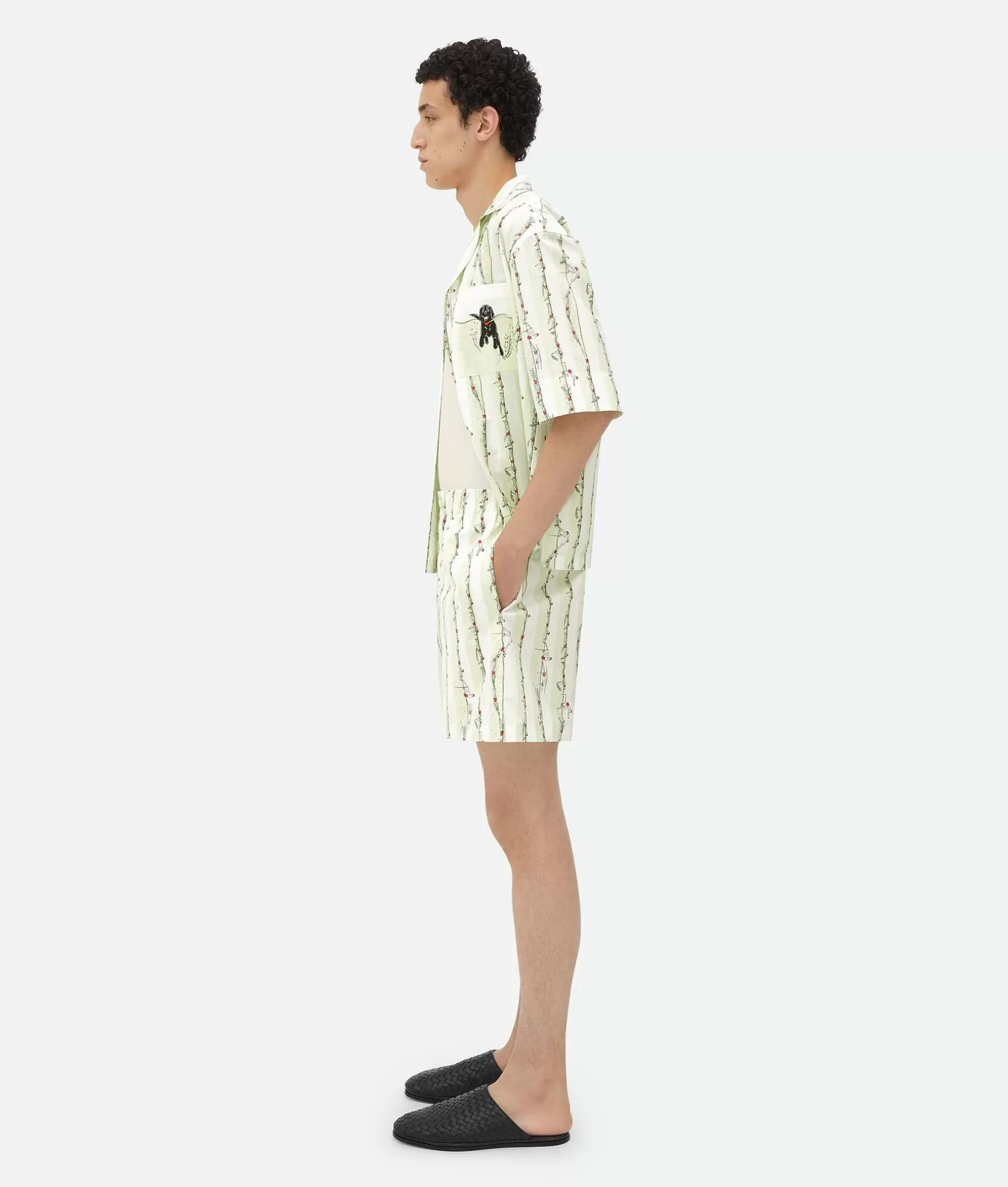 Trousers And Shorts>Bottega Veneta Printed Cotton Shorts Light cyan/red