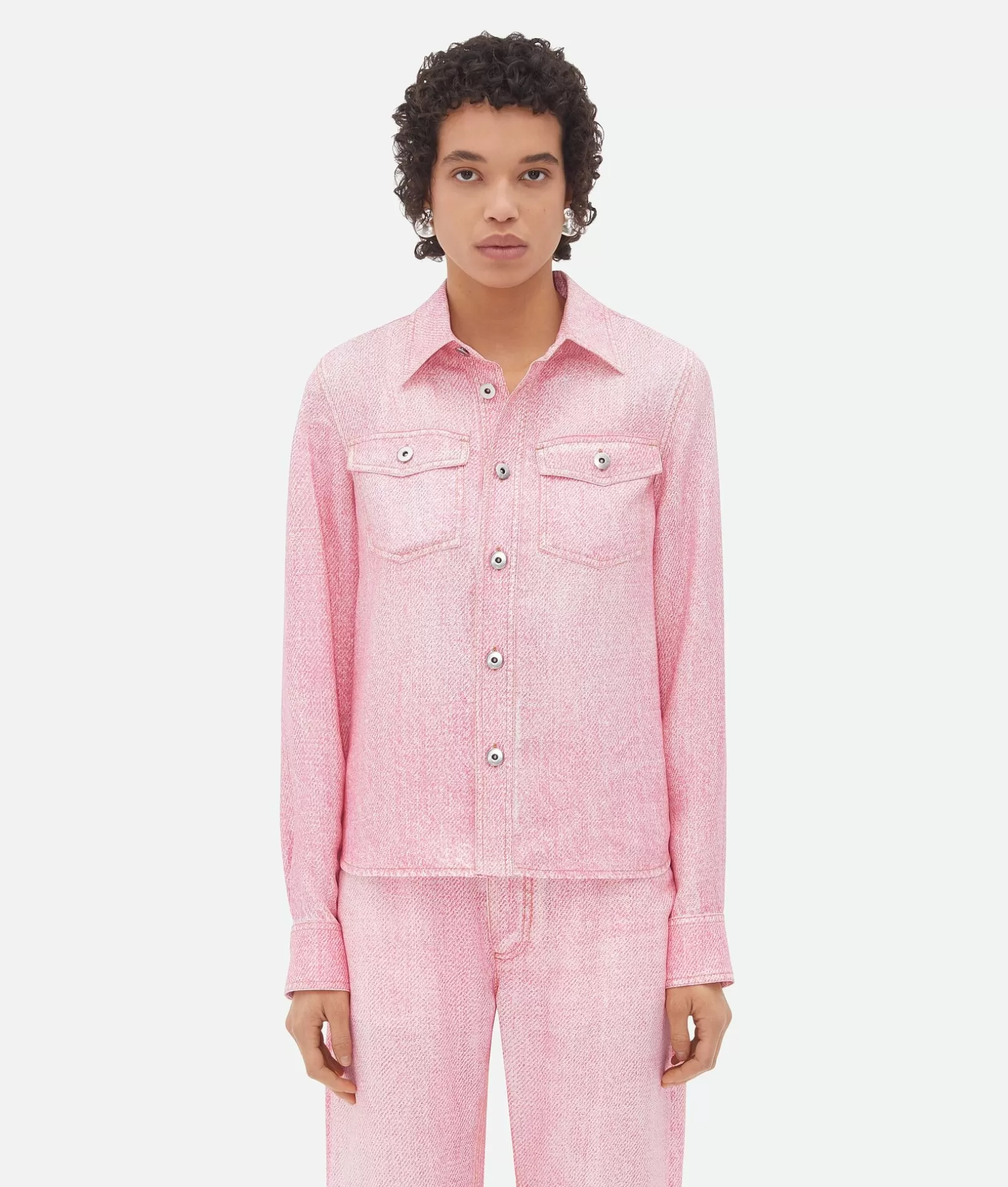 Denim>Bottega Veneta Printed Denim Viscose Shirt Pink/white