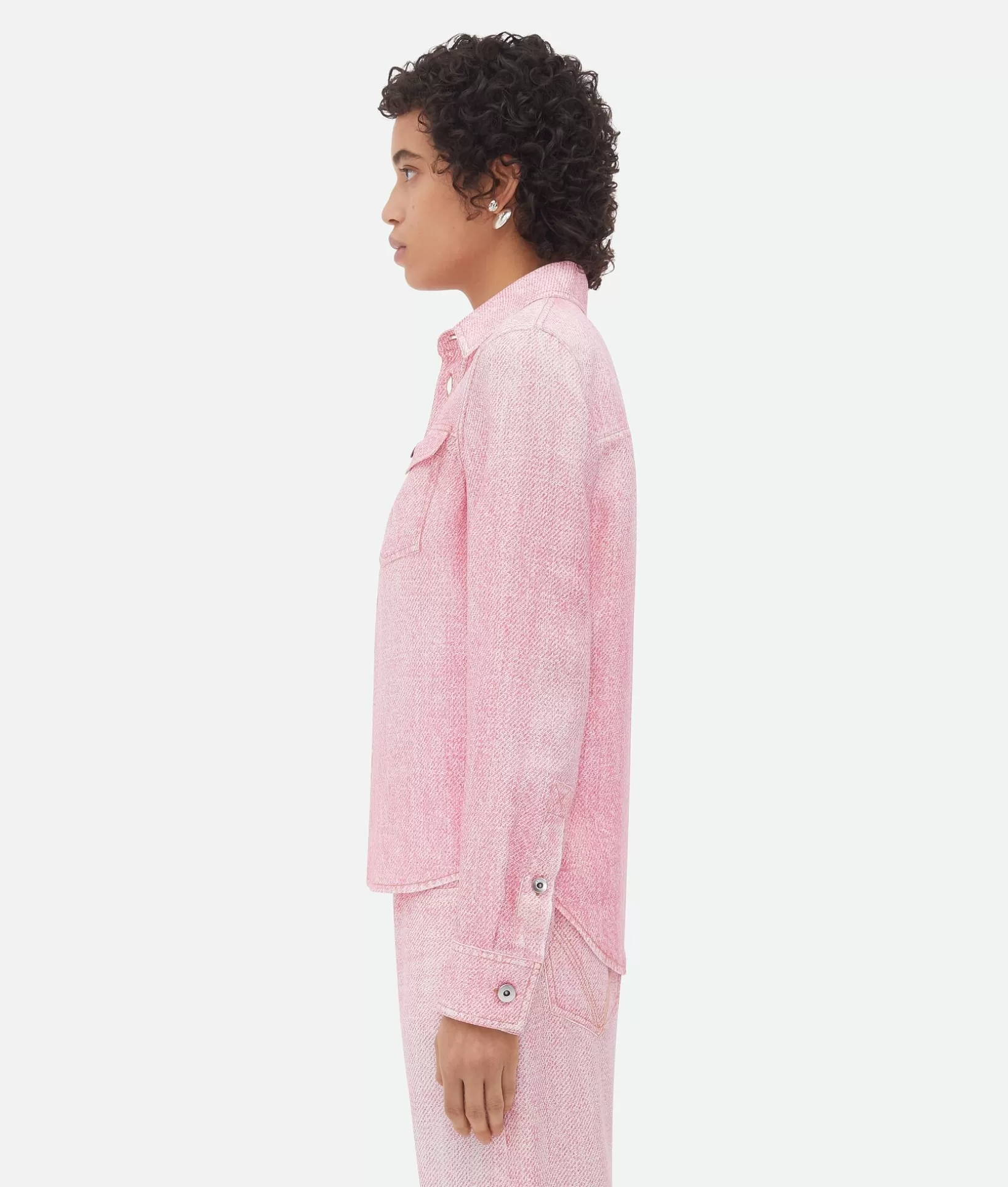 Denim>Bottega Veneta Printed Denim Viscose Shirt Pink/white