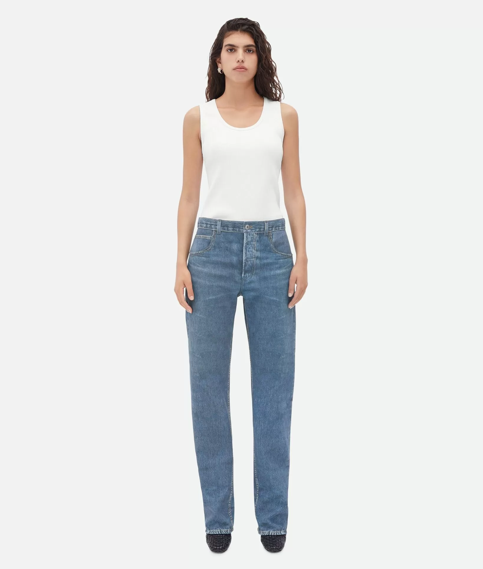 Trousers And Shorts | Leather>Bottega Veneta Printed Leather Boyfriend Denim Medium blue denim