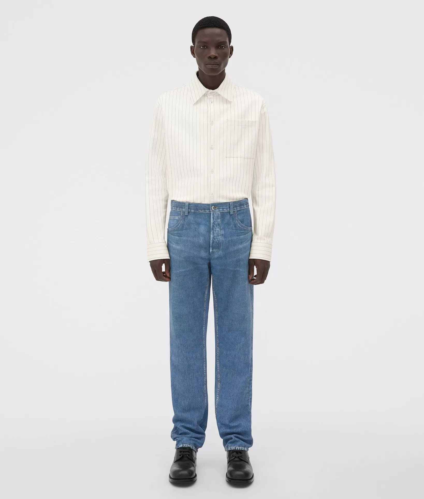 Trousers And Shorts | Leather>Bottega Veneta Printed Leather Denim Medium blue denim