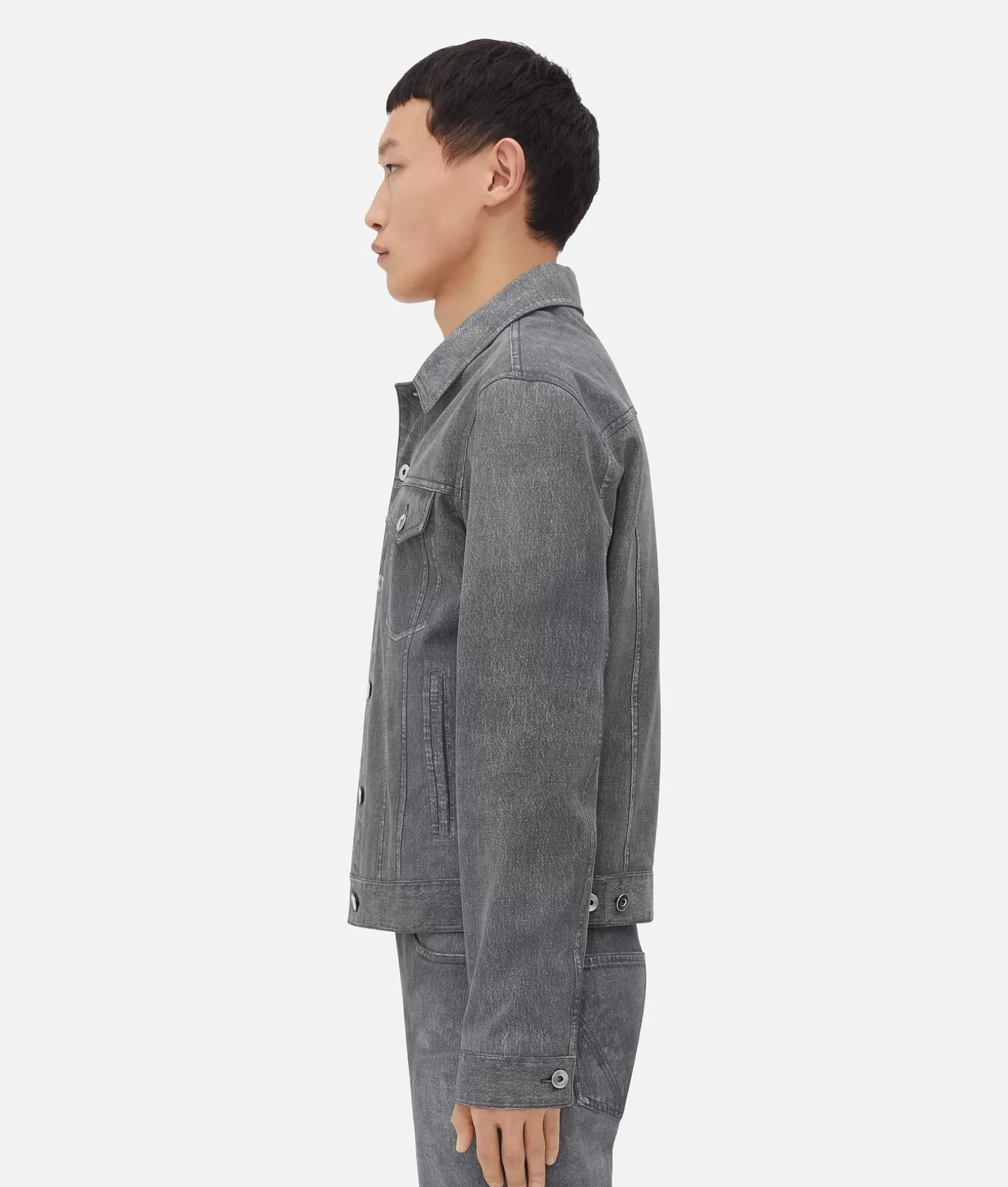 Leather | Jackets>Bottega Veneta Printed Leather Denim Jacket Mid grey