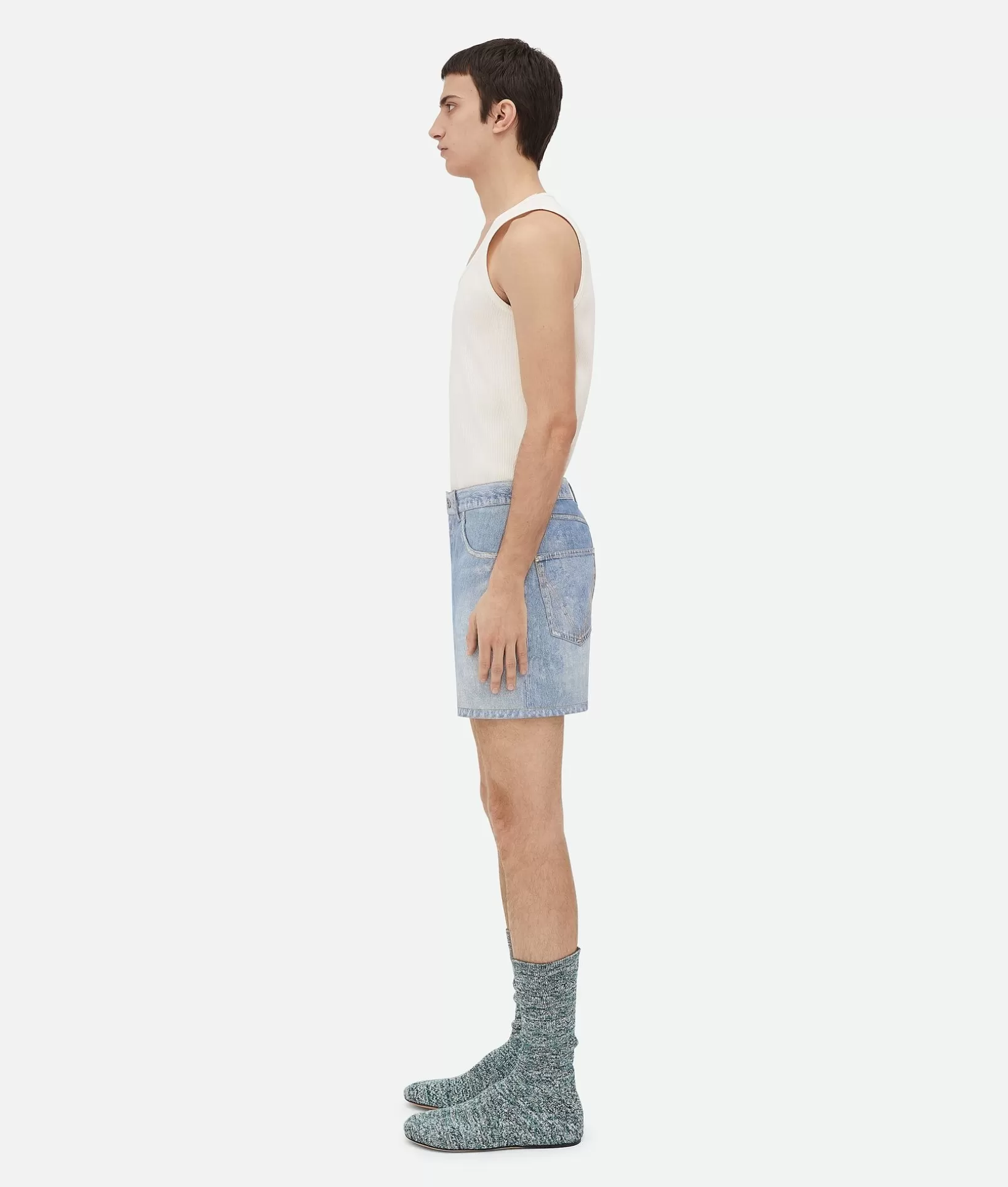 Denim | Trousers And Shorts>Bottega Veneta Printed Leather Denim Shorts Light blue