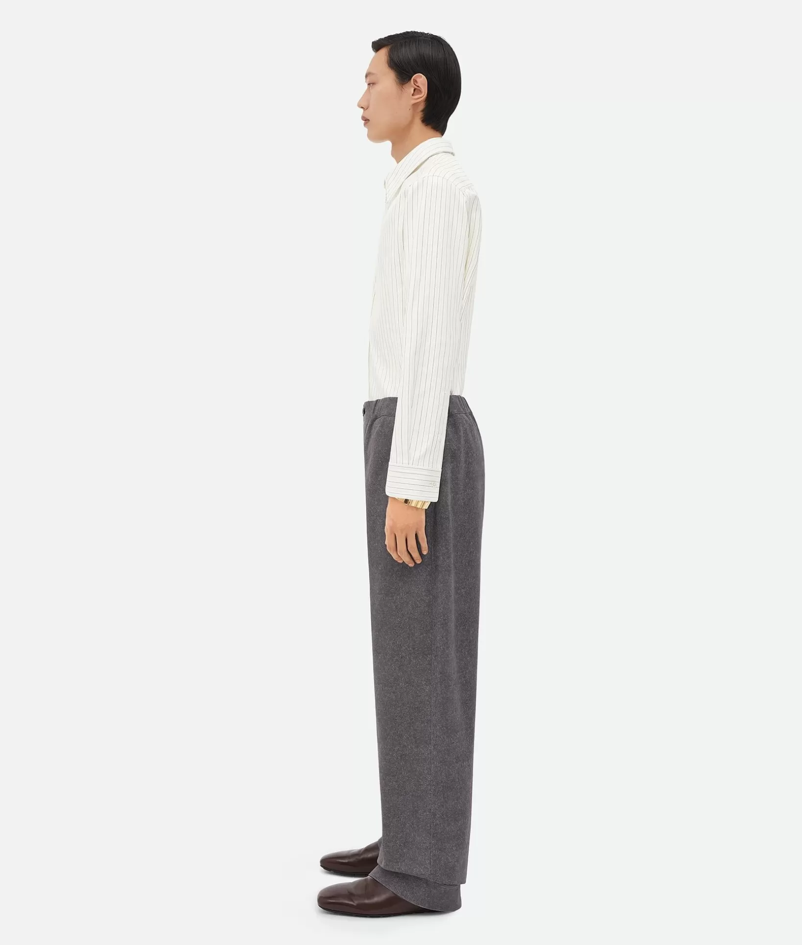 Trousers And Shorts>Bottega Veneta Printed Leather Flannel Pants Charcoal melange