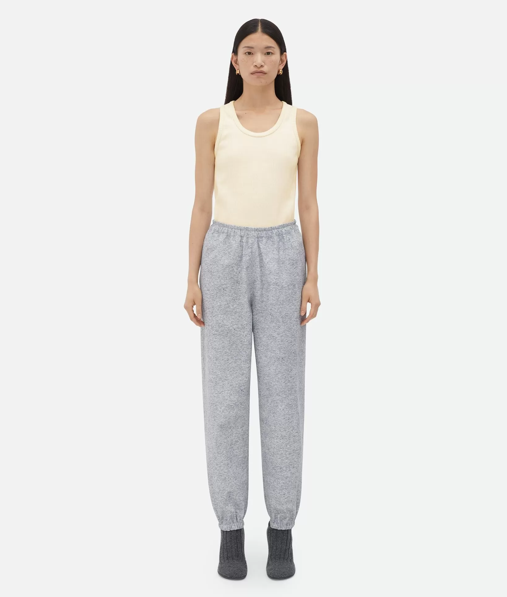 Leather>Bottega Veneta Printed Leather Jersey Jogger Trousers Light grey melange