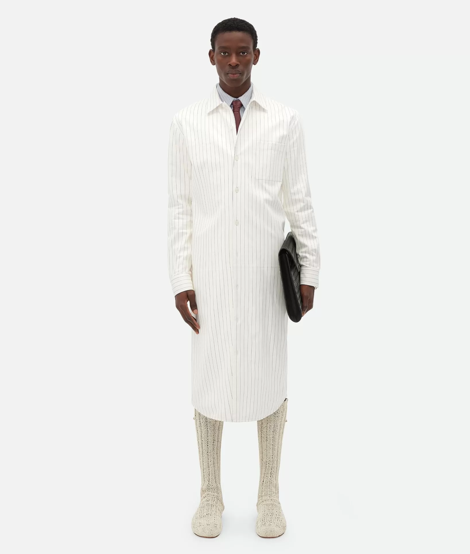 Shirts | Leather>Bottega Veneta Printed Leather Pinstripe Long Shirt White / Black