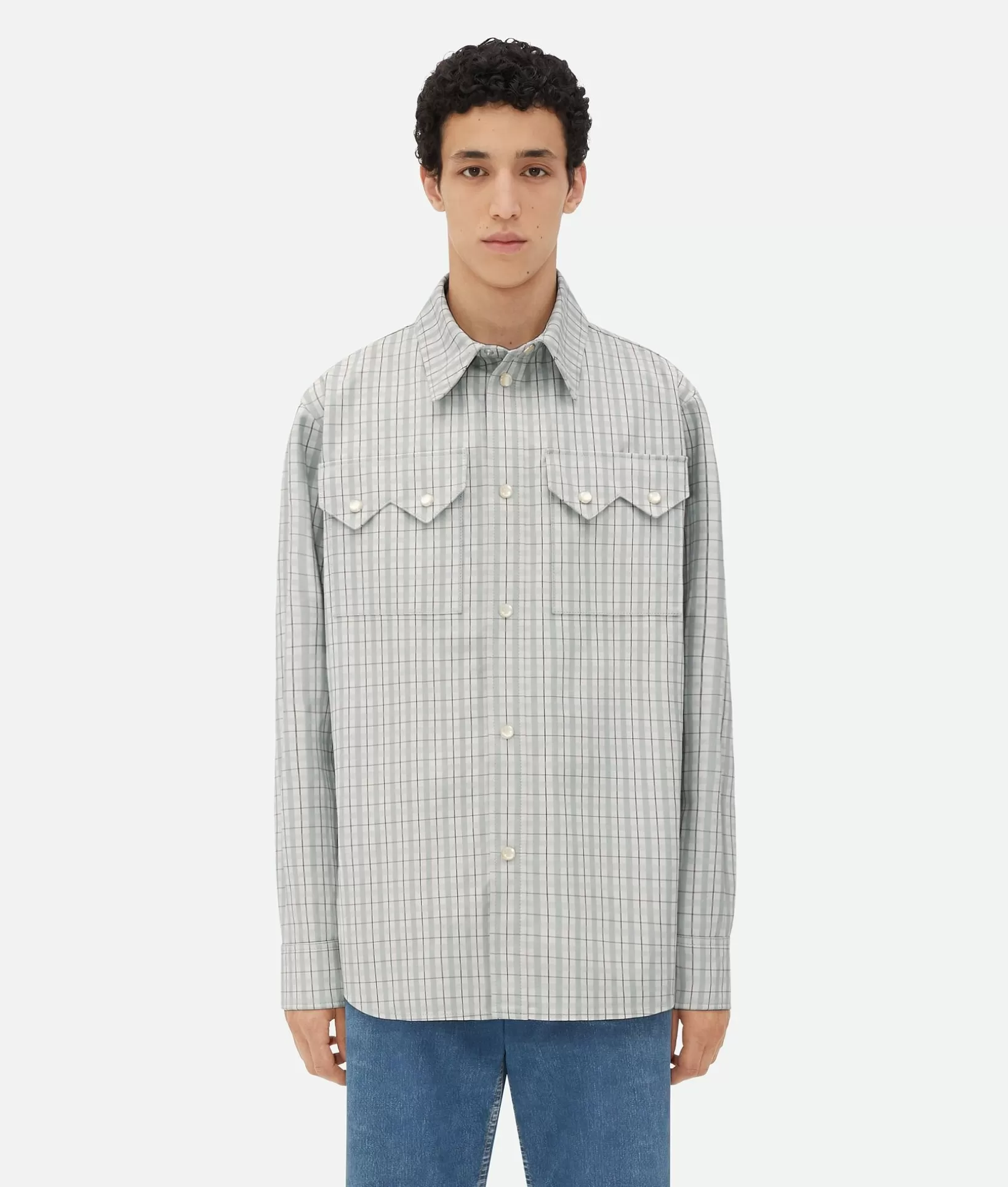 Shirts | Leather>Bottega Veneta Printed Leather Shirt White/grey/mint