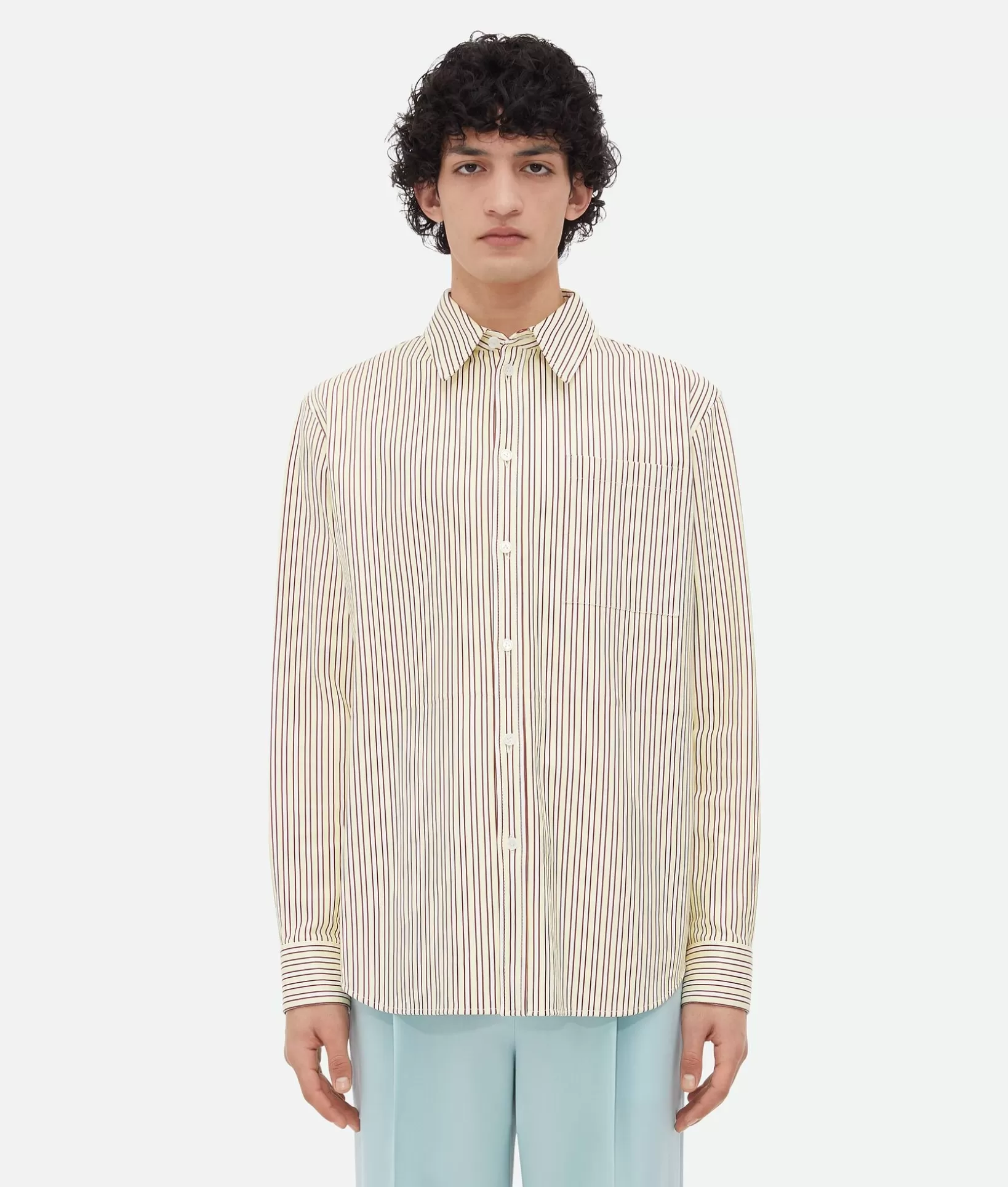 Shirts | Leather>Bottega Veneta Printed Leather Striped Shirt White/banana/cherry