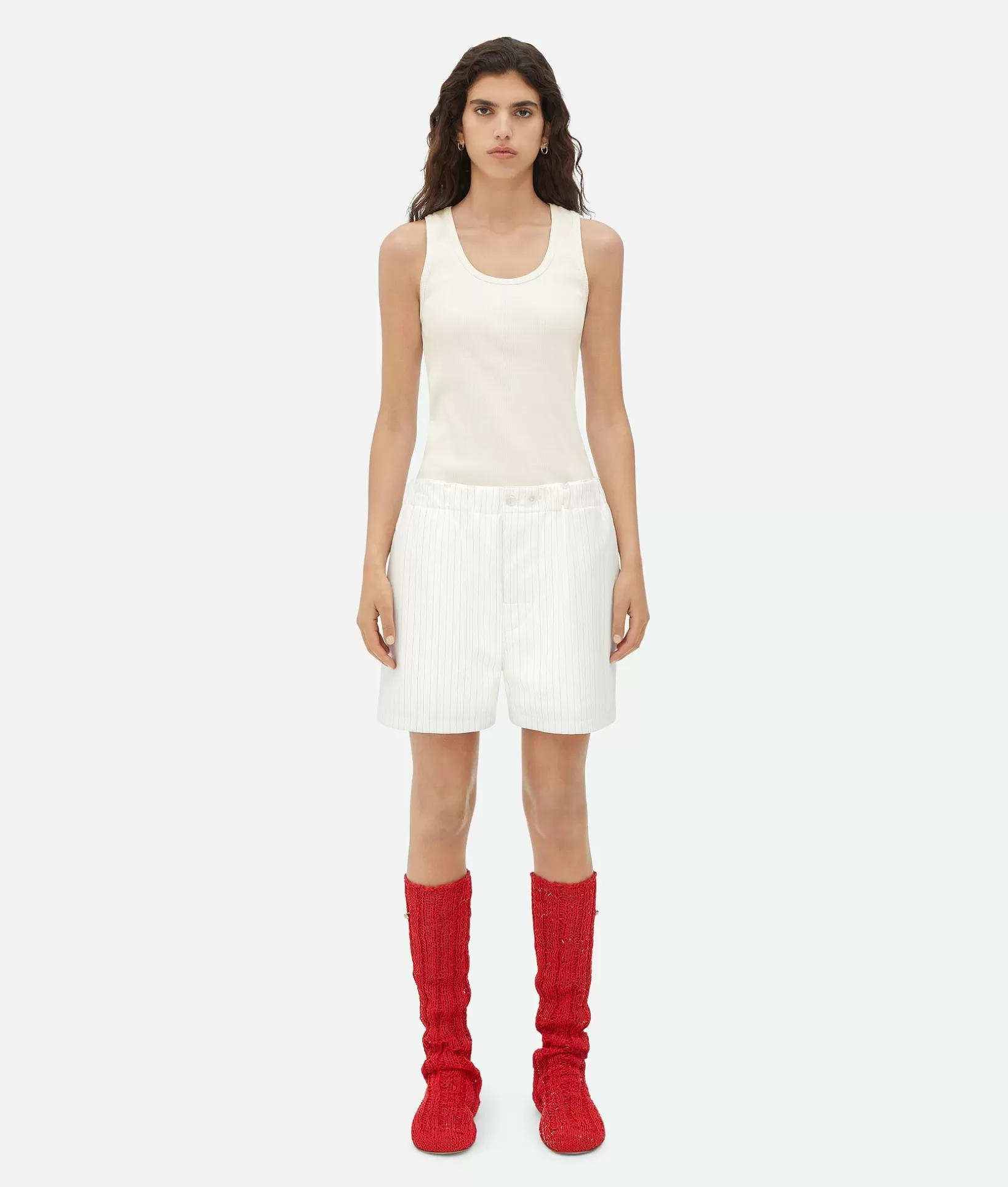 Leather | Trousers And Shorts>Bottega Veneta Printed Leather Striped Shorts White / Grey