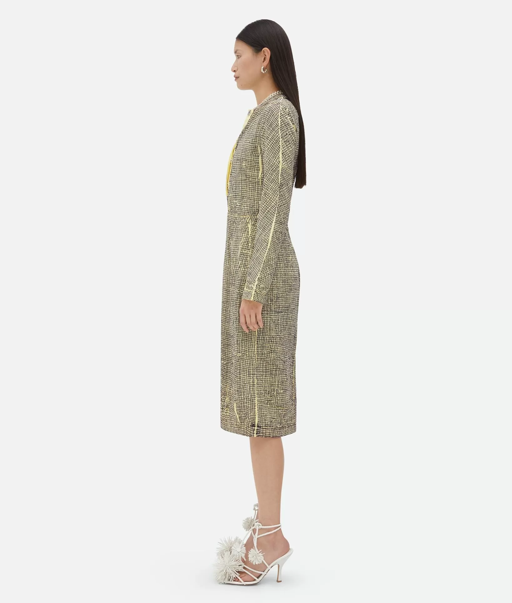 Dresses>Bottega Veneta Printed Viscose Creased Dress Yellow/charcoal