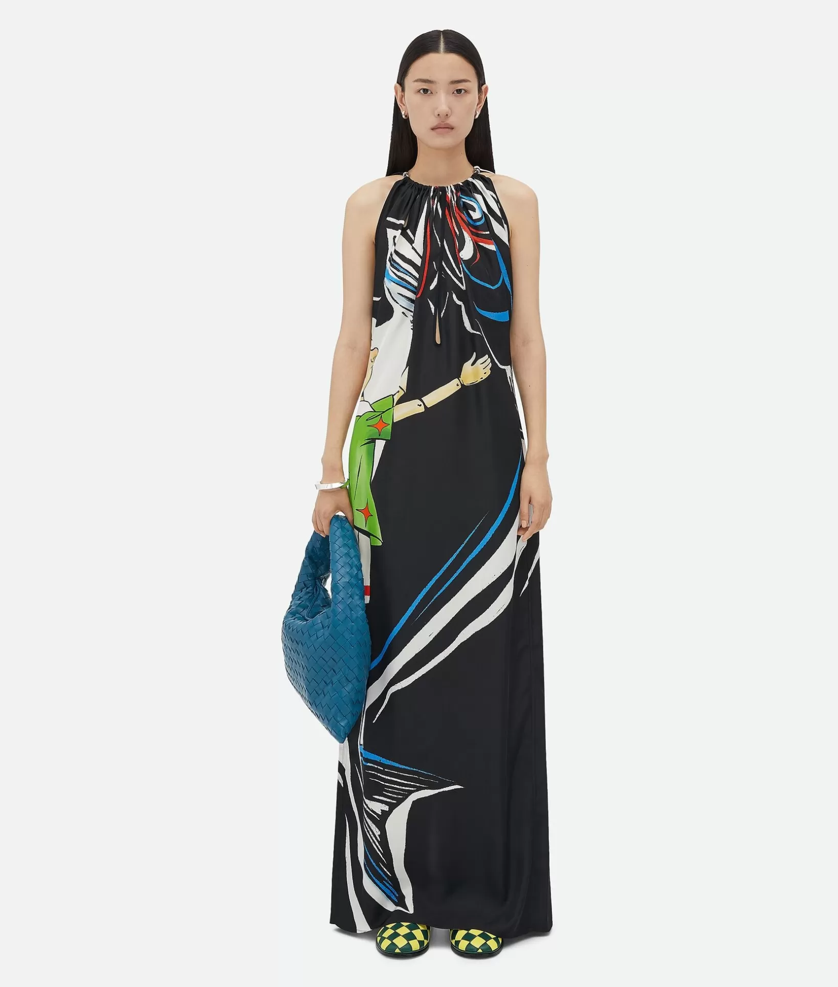 Dresses>Bottega Veneta Printed Viscose Dress With Knot Detail At Neck Black/green