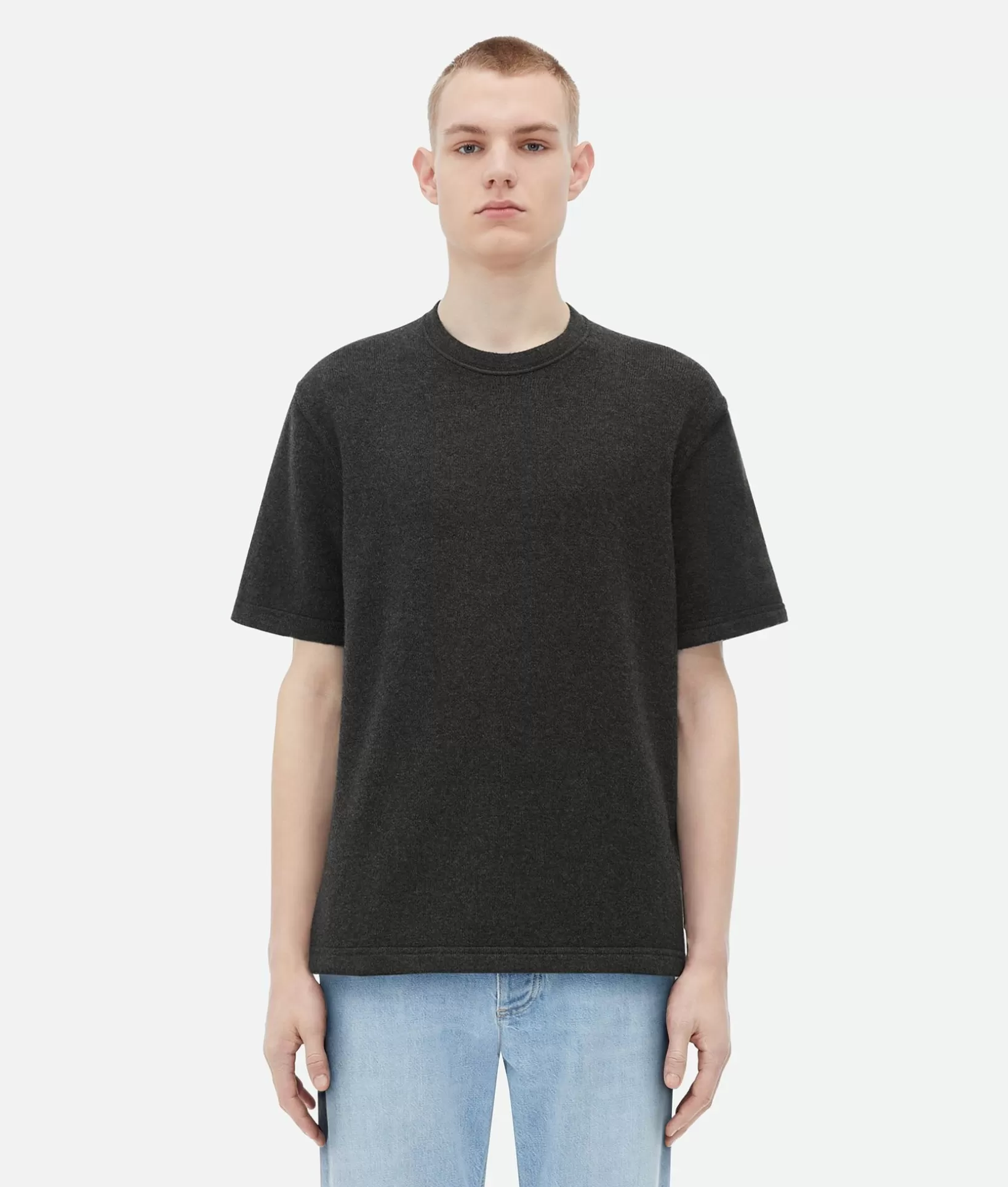 Knitwear | T-Shirts>Bottega Veneta Relaxed Fit Cashmere T-Shirt Charcoal melange