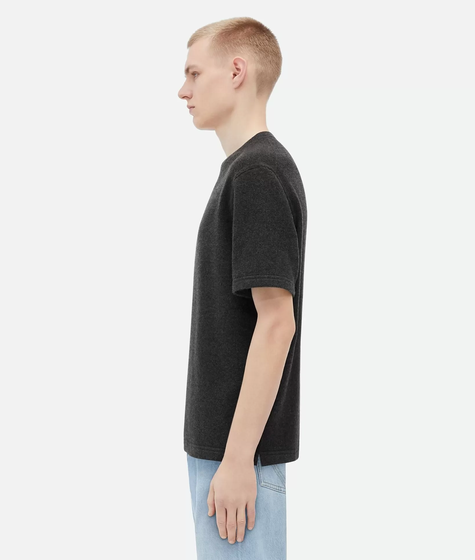 Knitwear | T-Shirts>Bottega Veneta Relaxed Fit Cashmere T-Shirt Charcoal melange