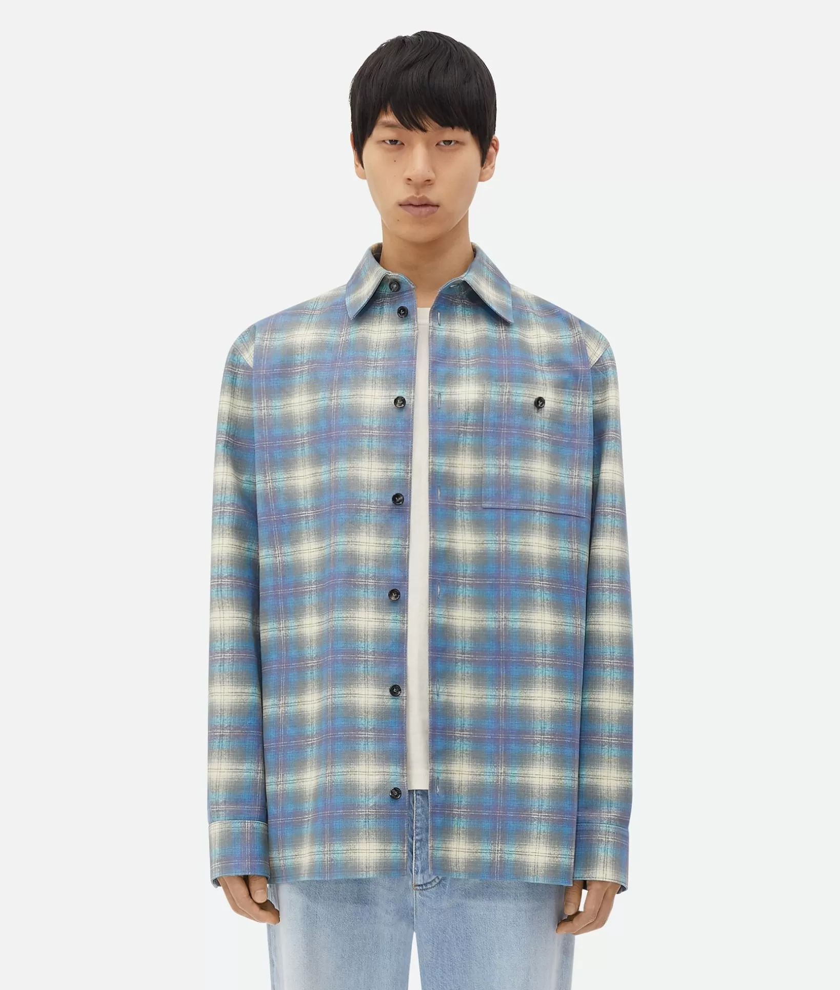 Shirts | Leather>Bottega Veneta Relaxed Fit Flannel-Printed Leather Shirt Multi / Light blue