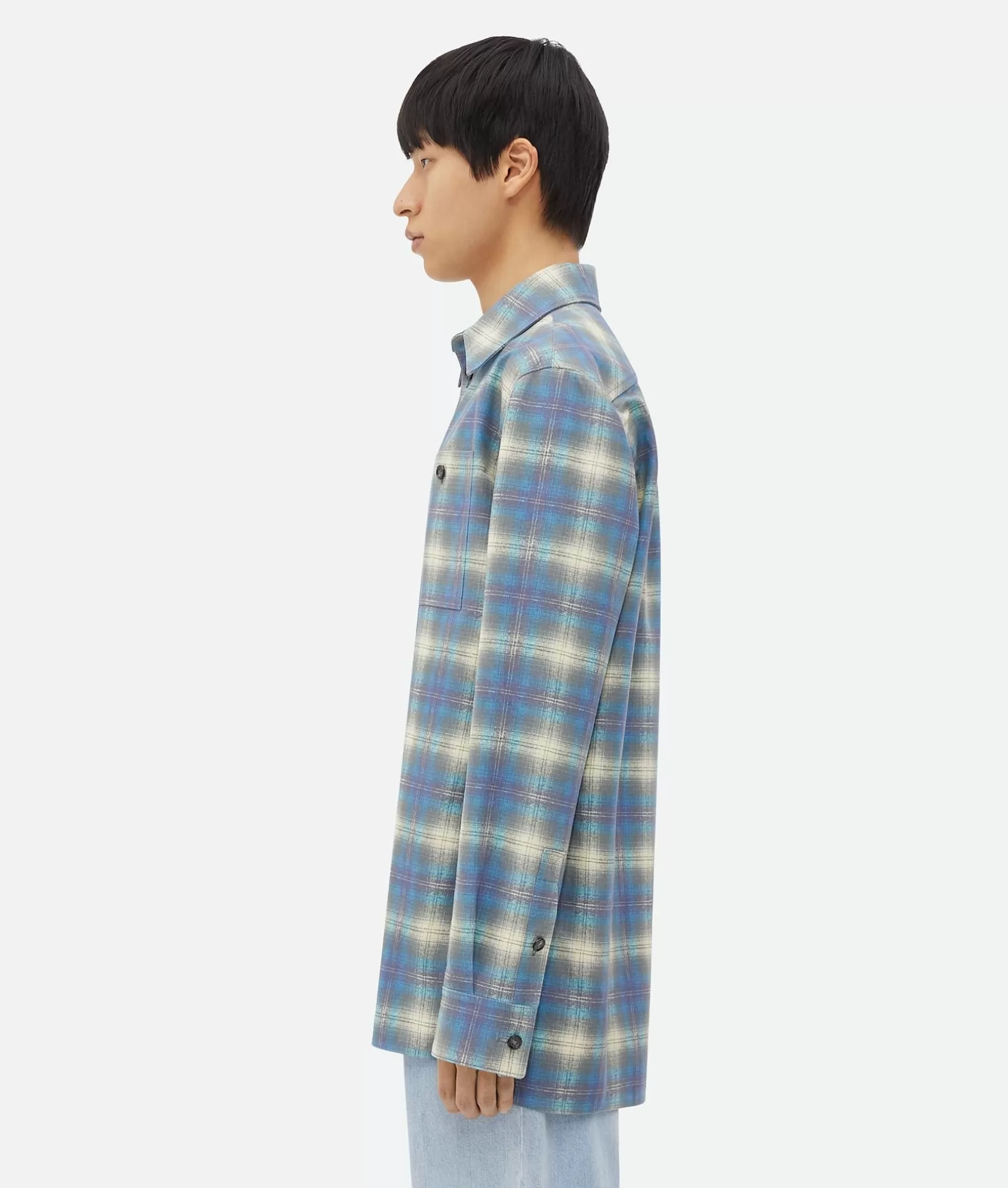 Shirts | Leather>Bottega Veneta Relaxed Fit Flannel-Printed Leather Shirt Multi / Light blue