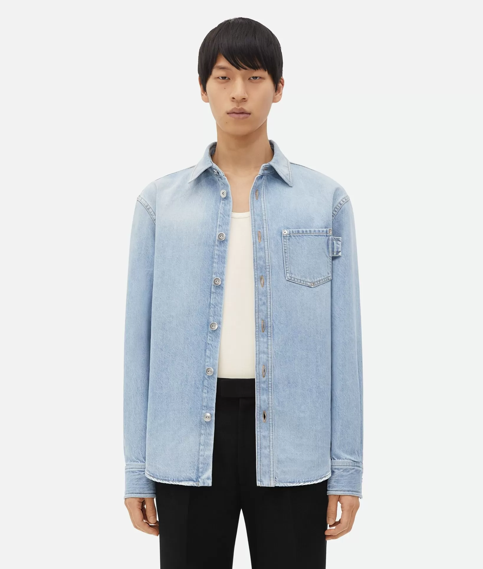 Shirts | Denim>Bottega Veneta Relaxed Fit Light-Bleached Denim Shirt Light bleach