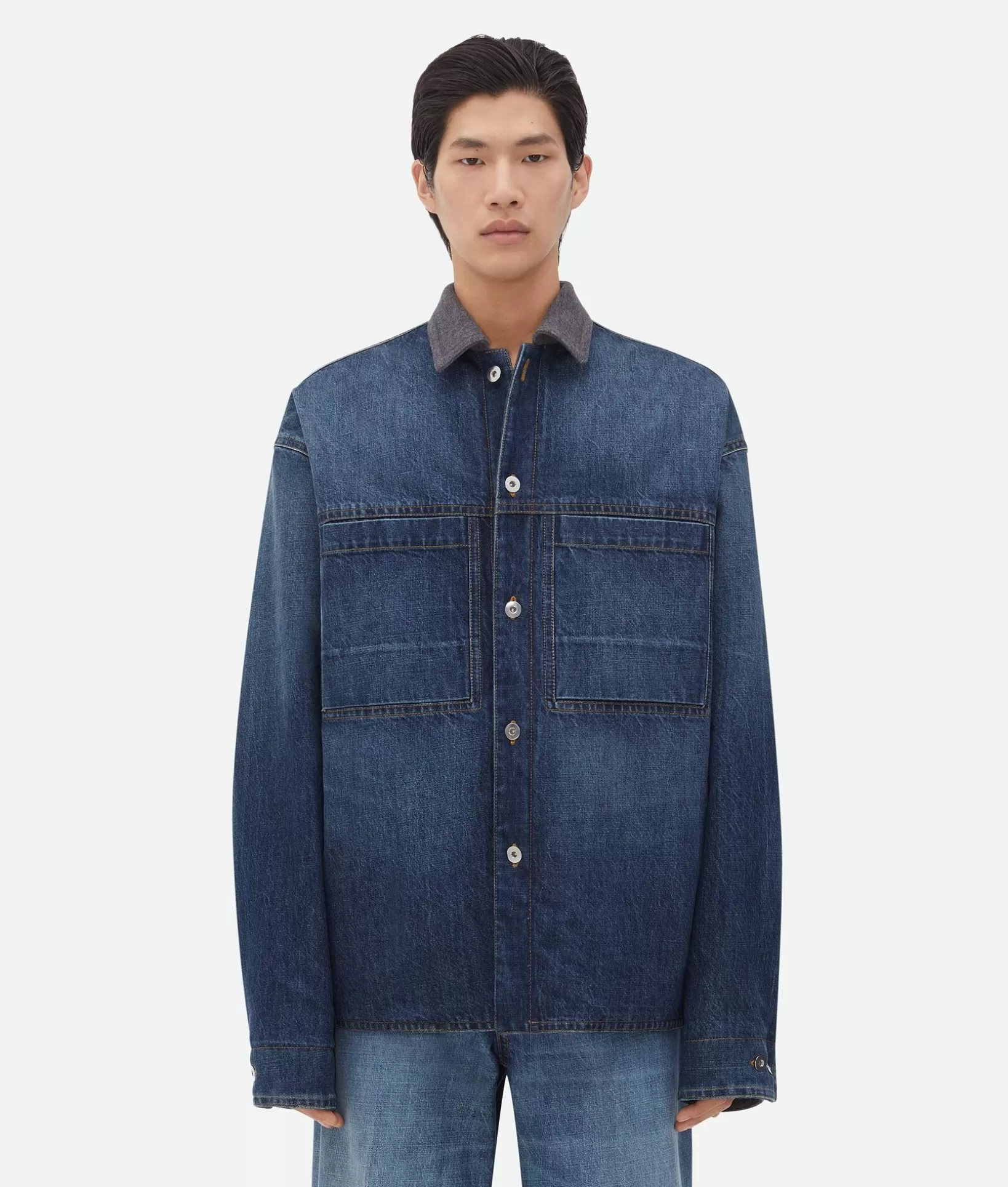 Denim | Jackets>Bottega Veneta Reversible Wool Denim Jacket Mid blue/grey melange