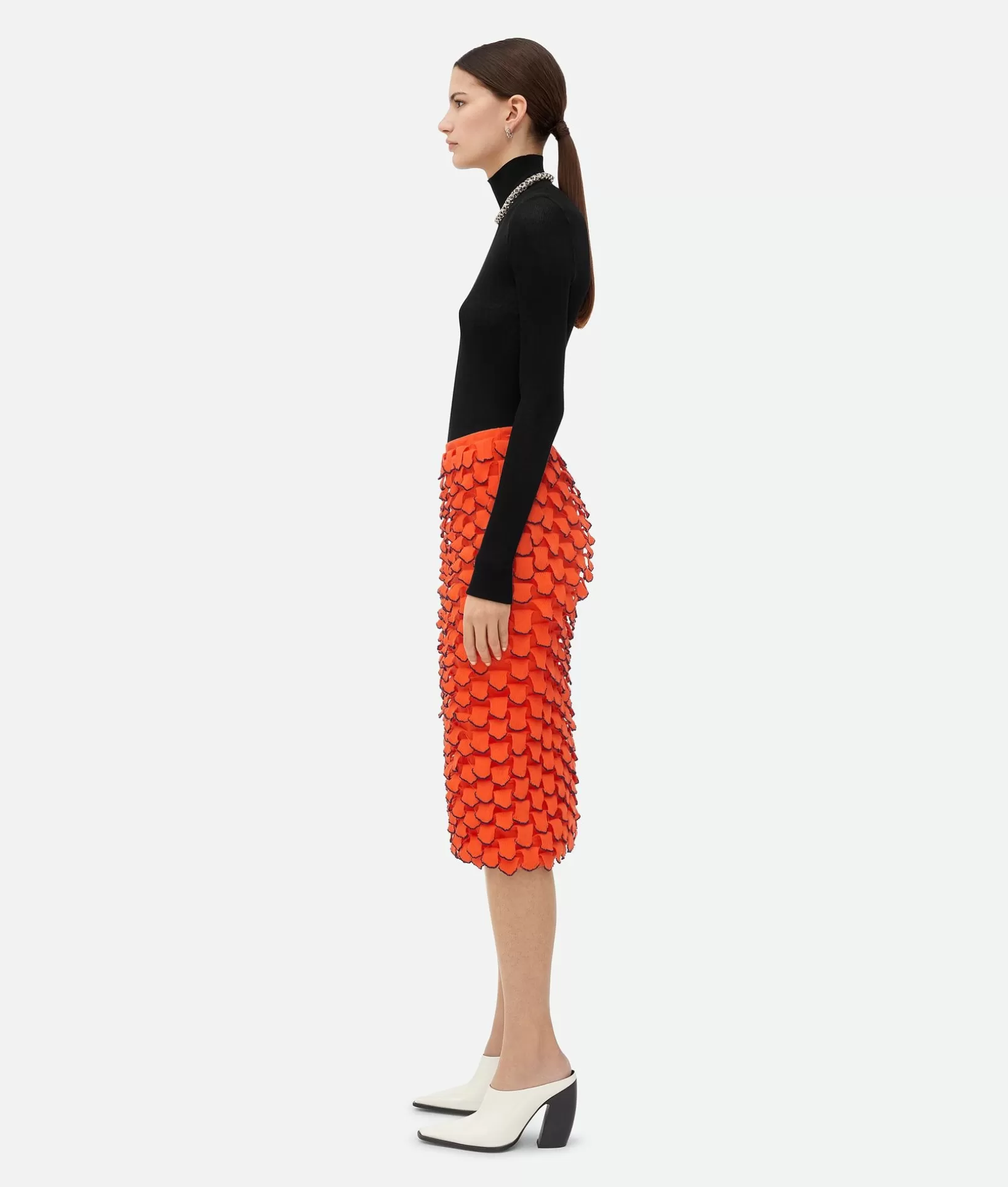 Skirts>Bottega Veneta Scale Cotton Skirt Orange sky/navy