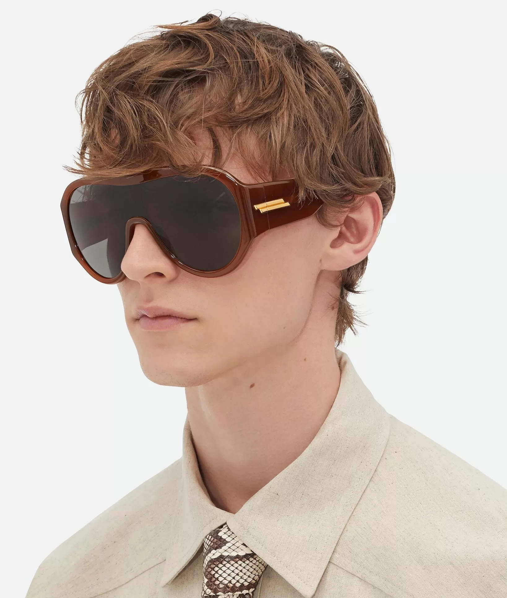 Sunglasses | Sunglasses>Bottega Veneta Scudo Shield Sunglasses Brown/grey