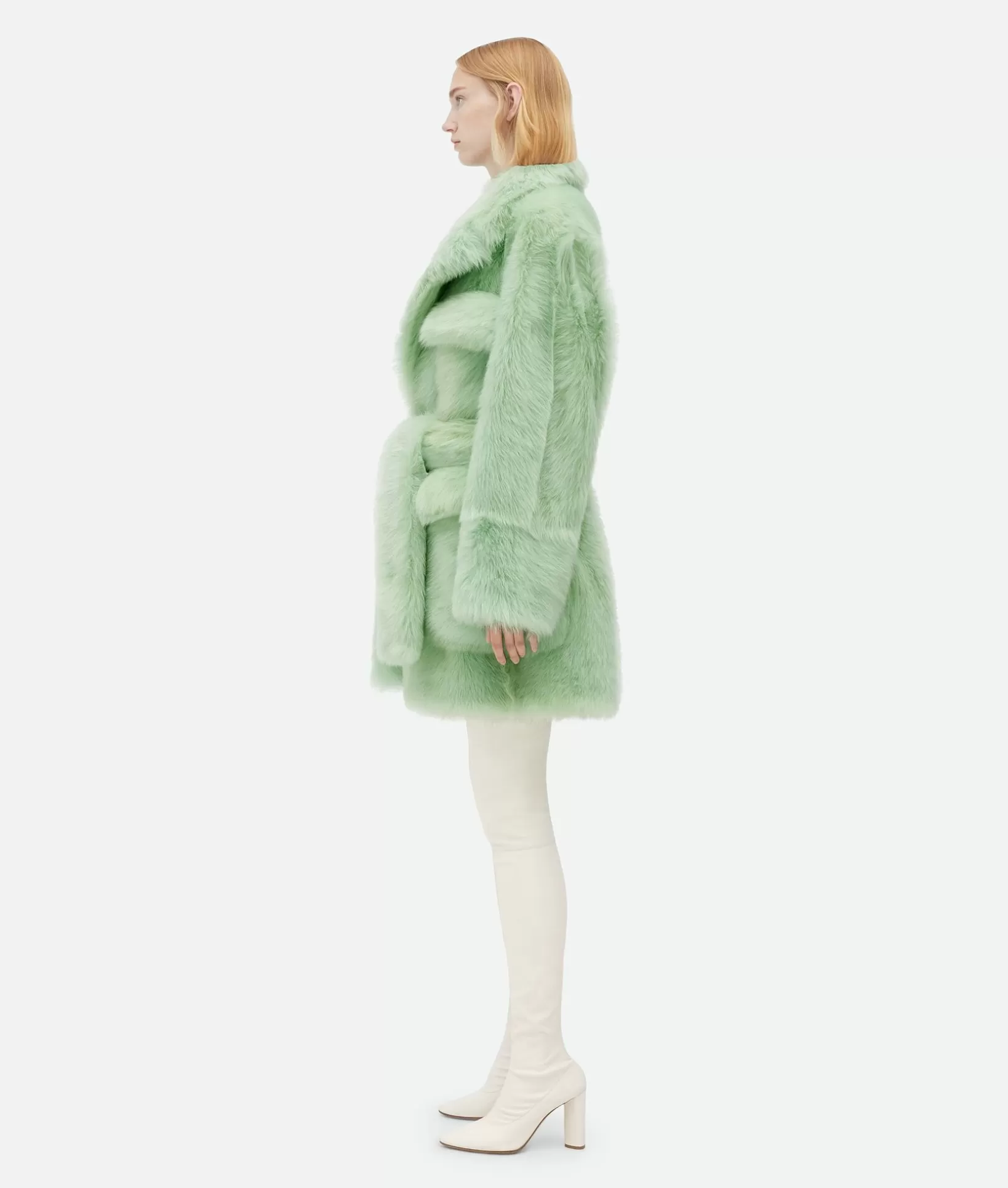 Coats>Bottega Veneta Shearling Belted Coat Sweet mint