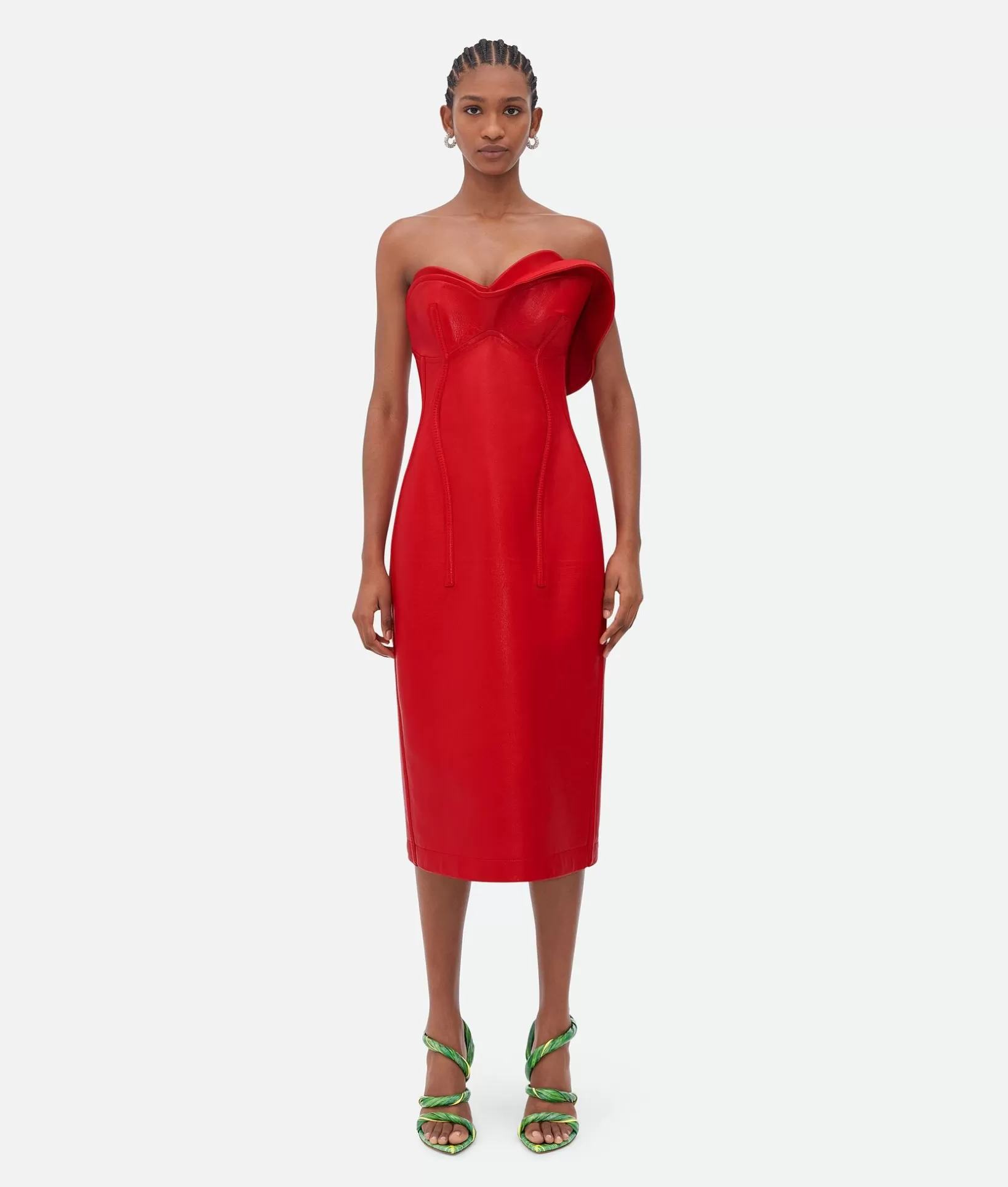 Leather | Dresses>Bottega Veneta Shiny Leather Bustier Dress Poppy