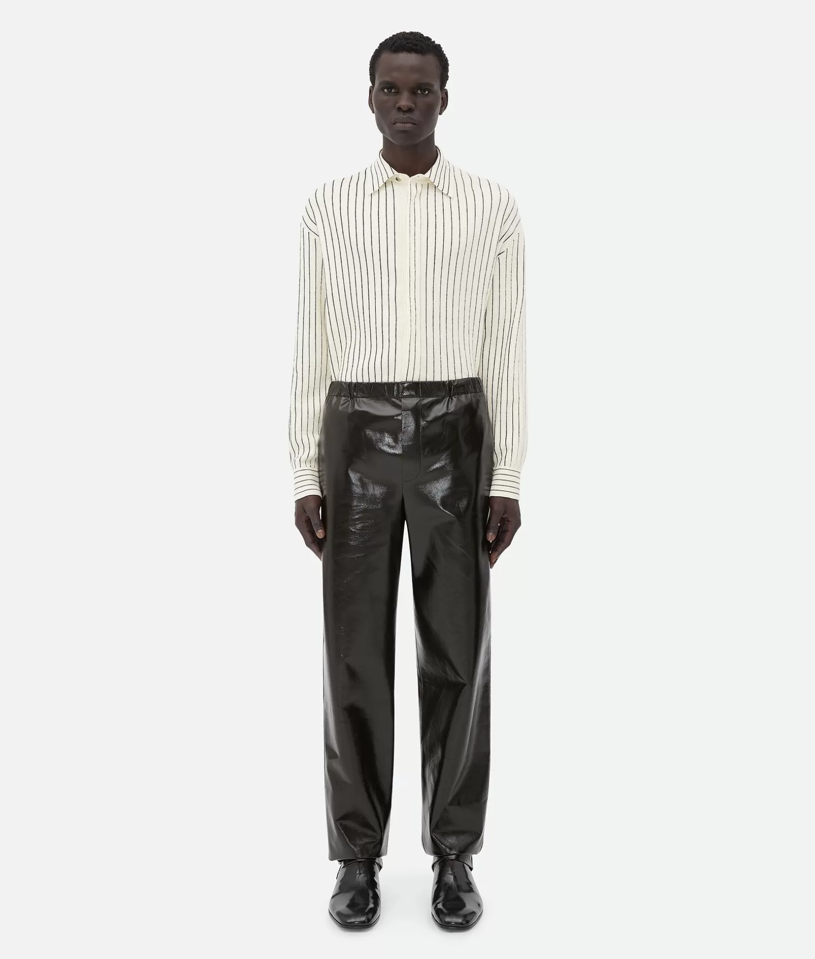 Trousers And Shorts | Leather>Bottega Veneta Shiny Leather Elasticated Trousers Kale