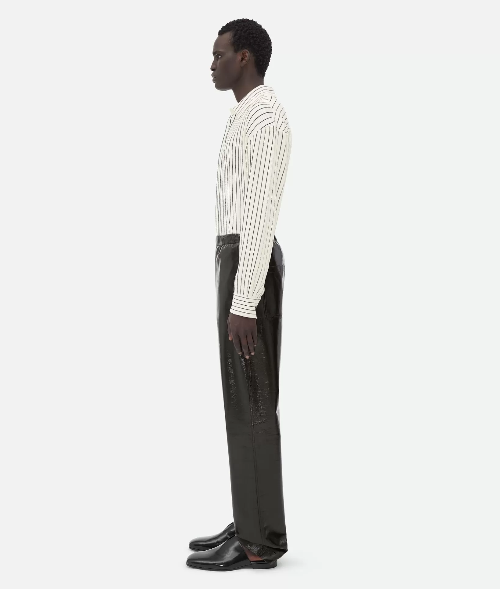 Trousers And Shorts | Leather>Bottega Veneta Shiny Leather Elasticated Trousers Kale