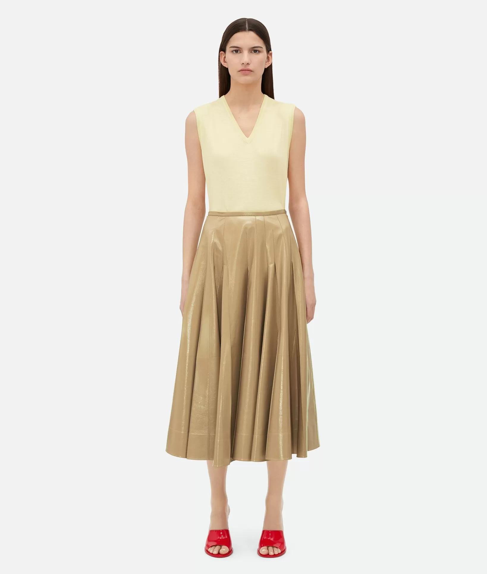 Skirts | Leather>Bottega Veneta Shiny Leather Skirt Sesame