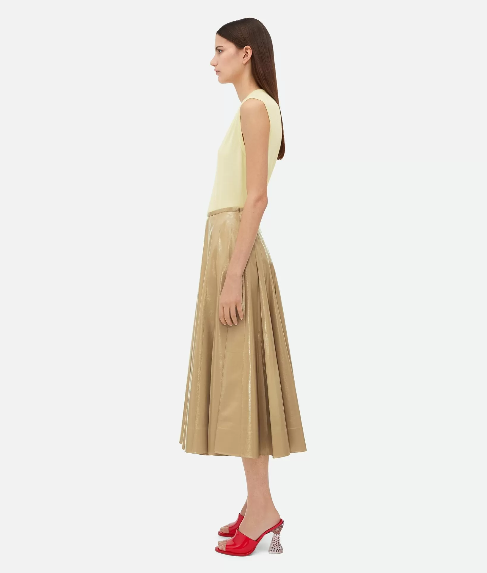 Skirts | Leather>Bottega Veneta Shiny Leather Skirt Sesame