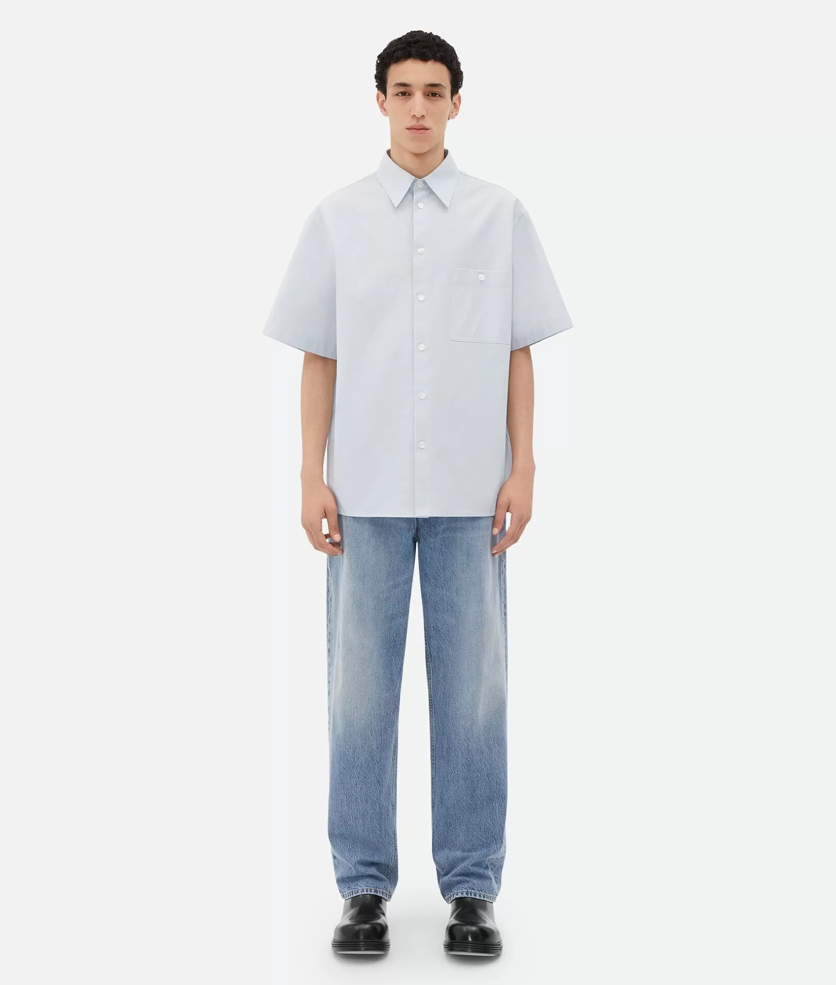 Shirts>Bottega Veneta Short-Sleeved Cotton Canvas Shirt Morning mist