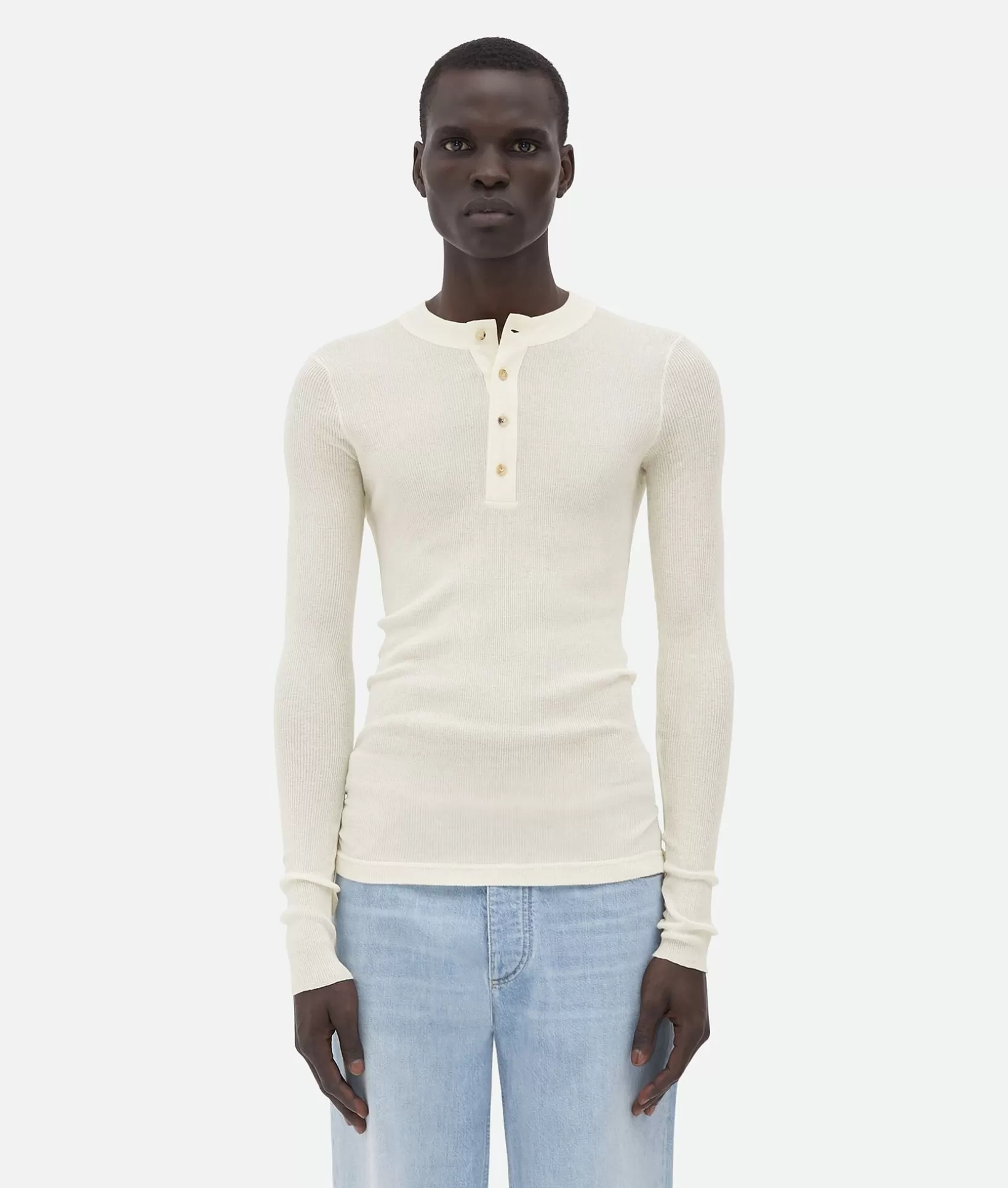 Knitwear>Bottega Veneta Slim Fit Light Cotton Jumper Chalk