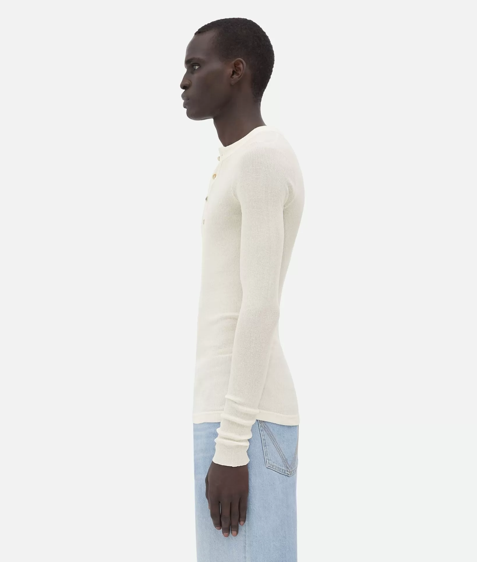 Knitwear>Bottega Veneta Slim Fit Light Cotton Jumper Chalk