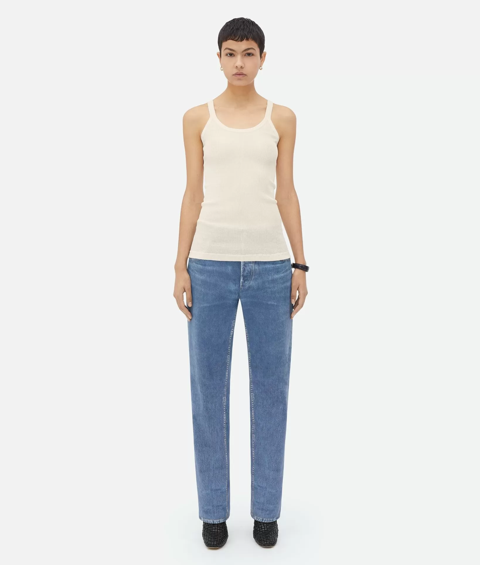 Tops And T-Shirts>Bottega Veneta Slim Fit Light Cotton Tank Top Chalk