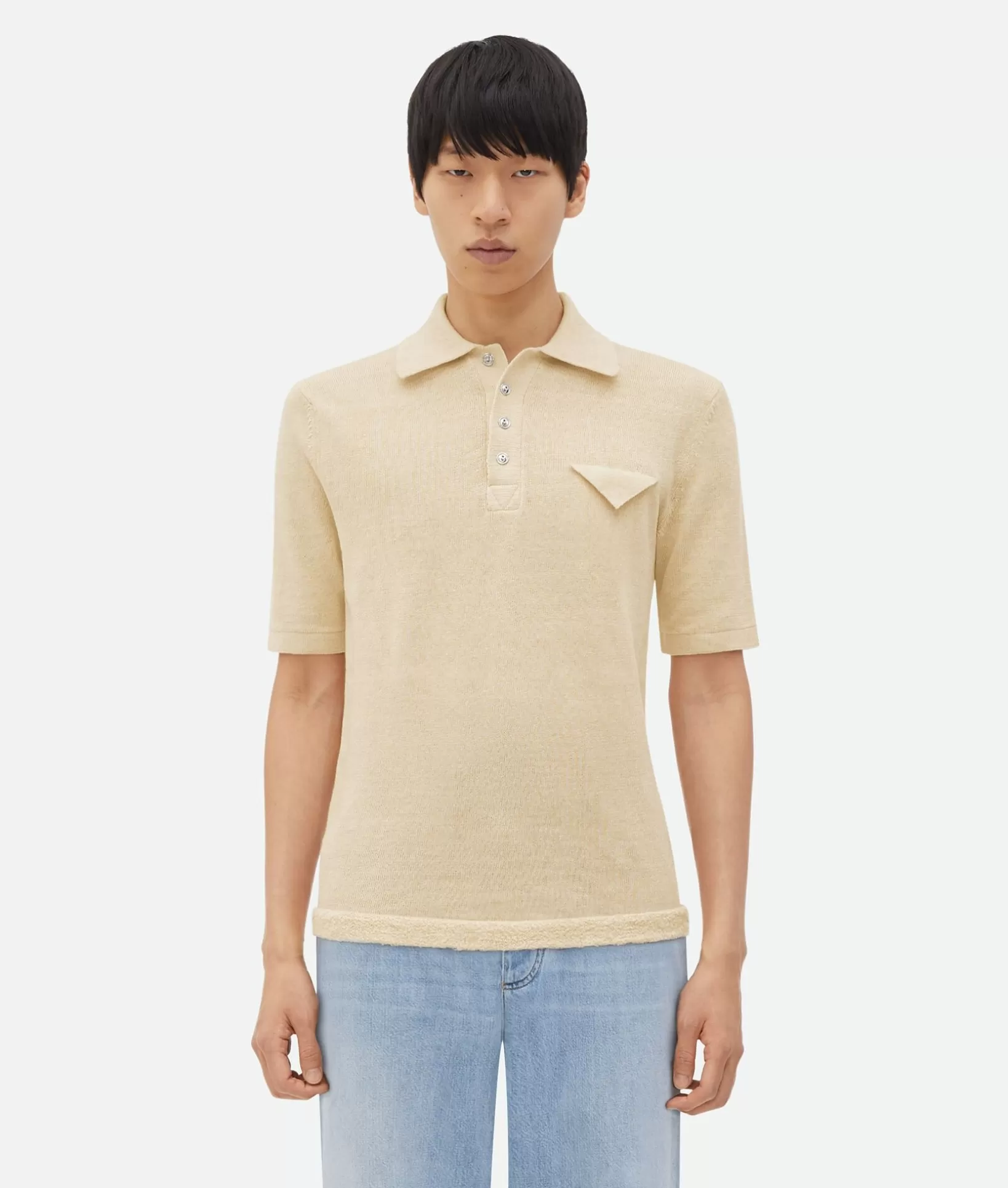 Polos>Bottega Veneta Slim Fit Light Linen Polo String