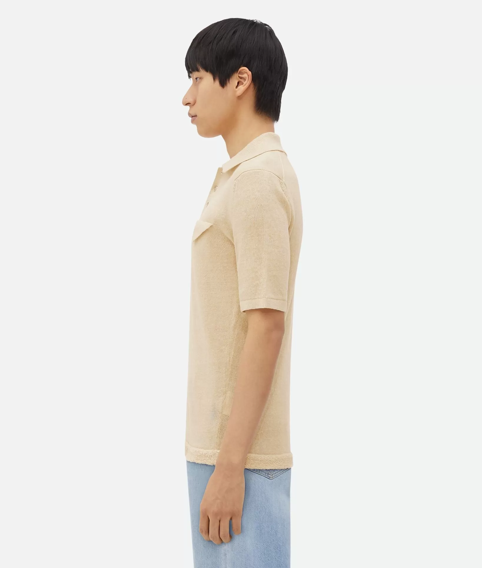 Polos>Bottega Veneta Slim Fit Light Linen Polo String