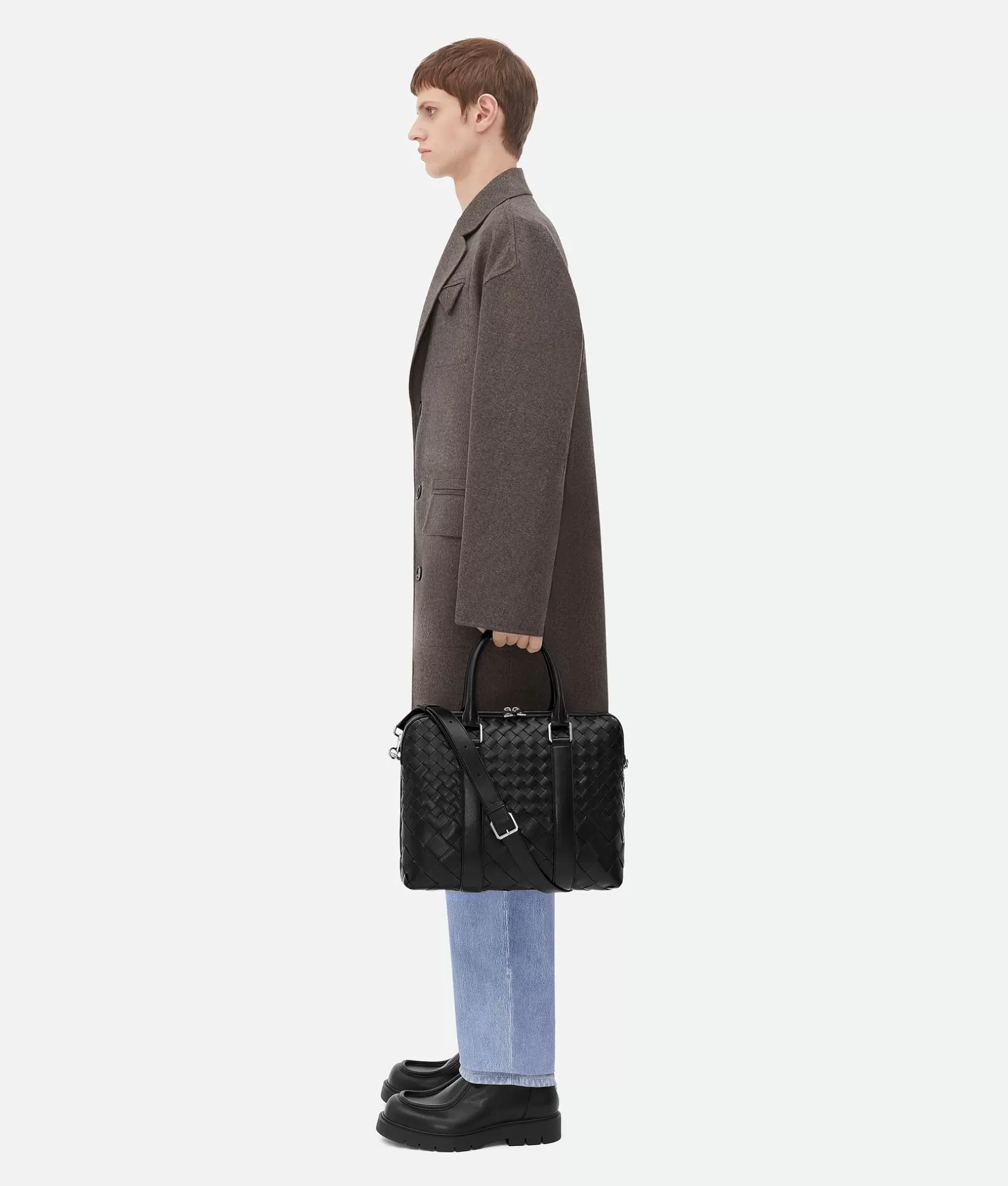 Briefcase>Bottega Veneta Slim Intrecciato Briefcase Black