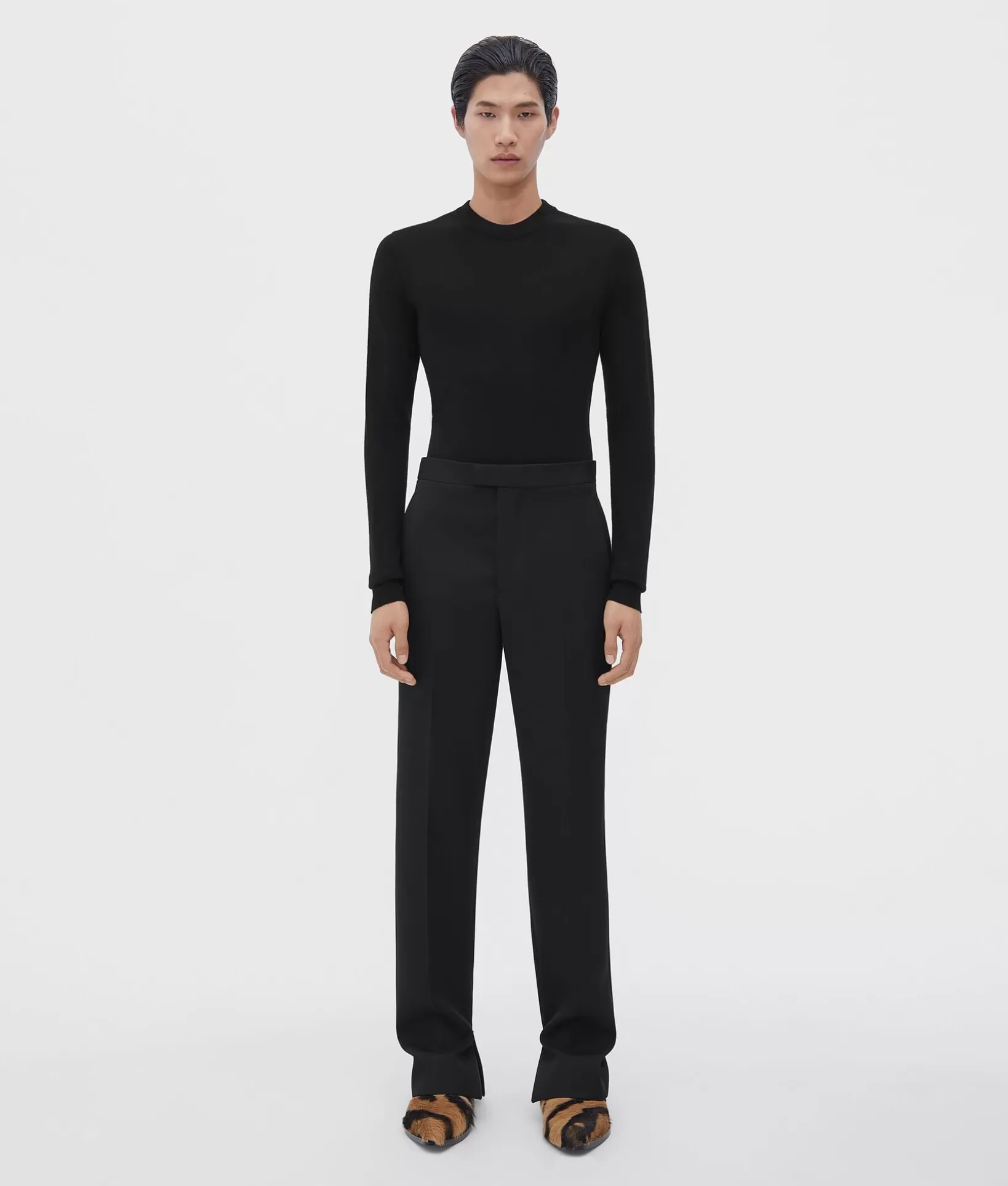 Trousers And Shorts>Bottega Veneta Slim Leg Compact Wool Trousers Black