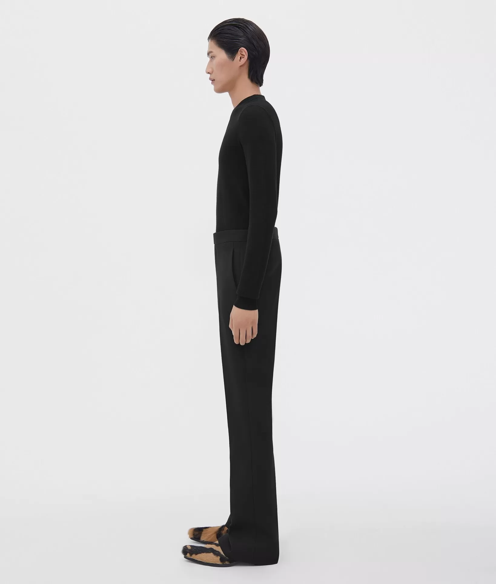 Trousers And Shorts>Bottega Veneta Slim Leg Compact Wool Trousers Black