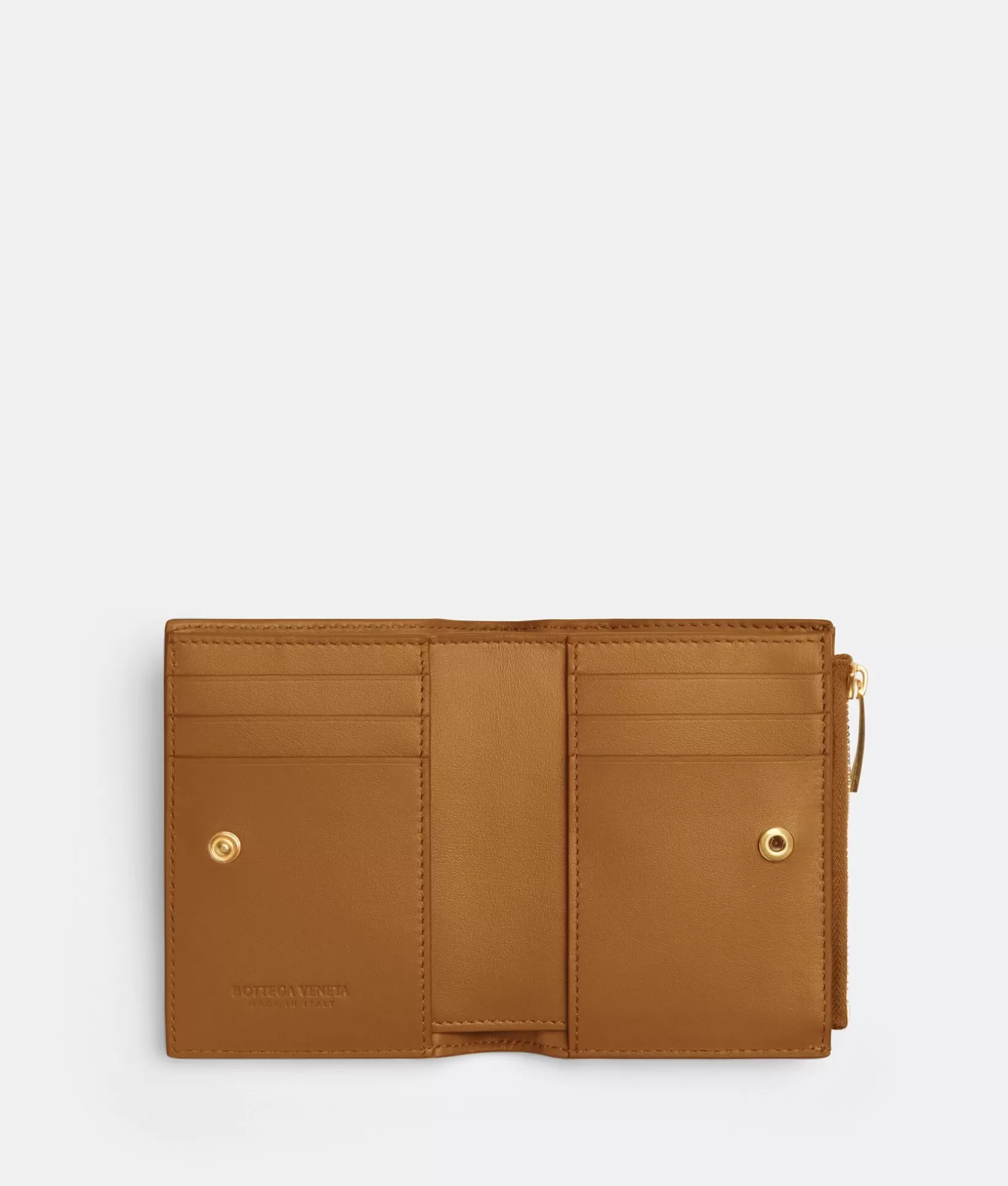 Small Wallets>Bottega Veneta Small Cassette Bi-Fold Zip Wallet Camel