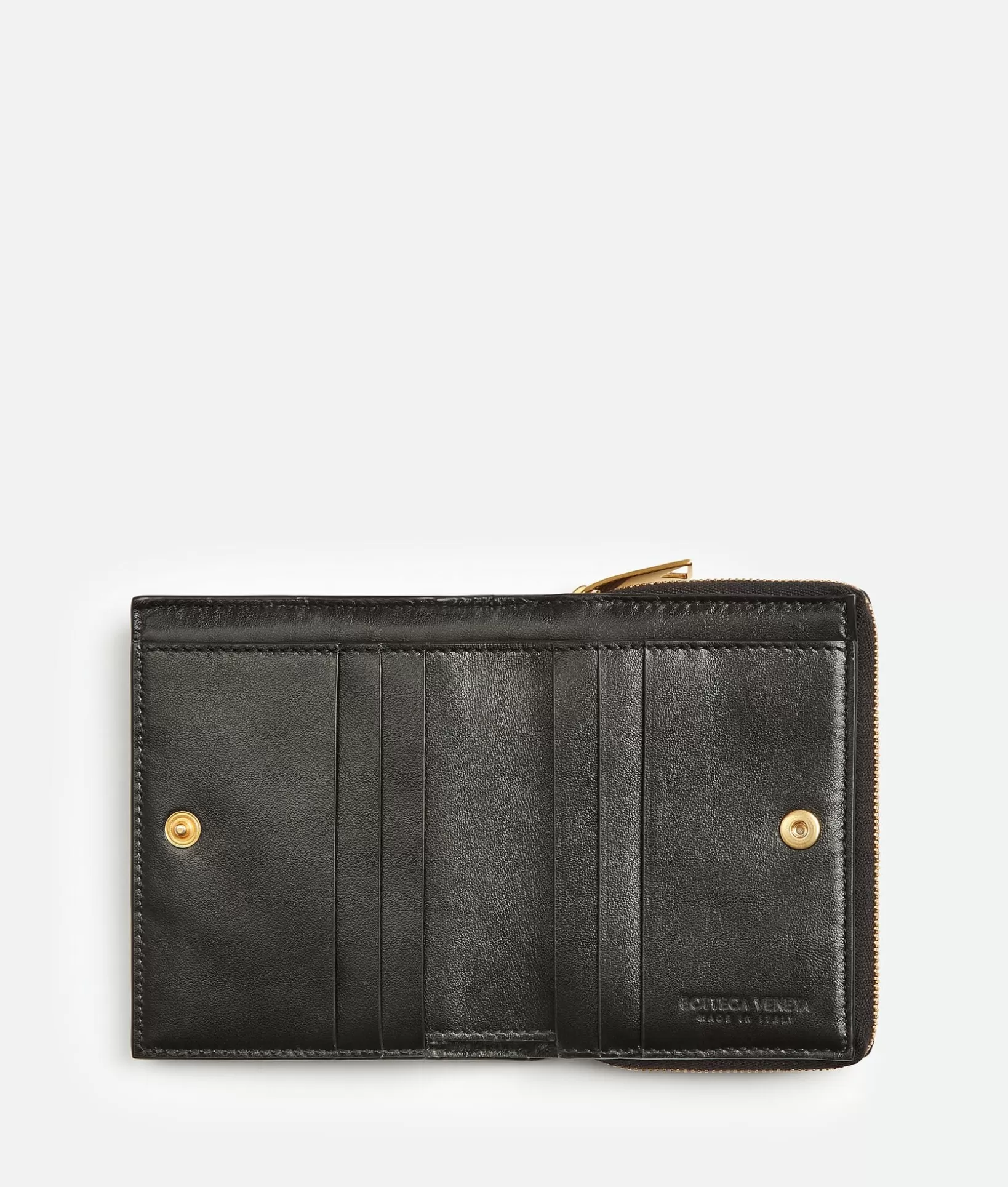 Small Wallets>Bottega Veneta Small Cassette Bi-Fold Zip Wallet Black