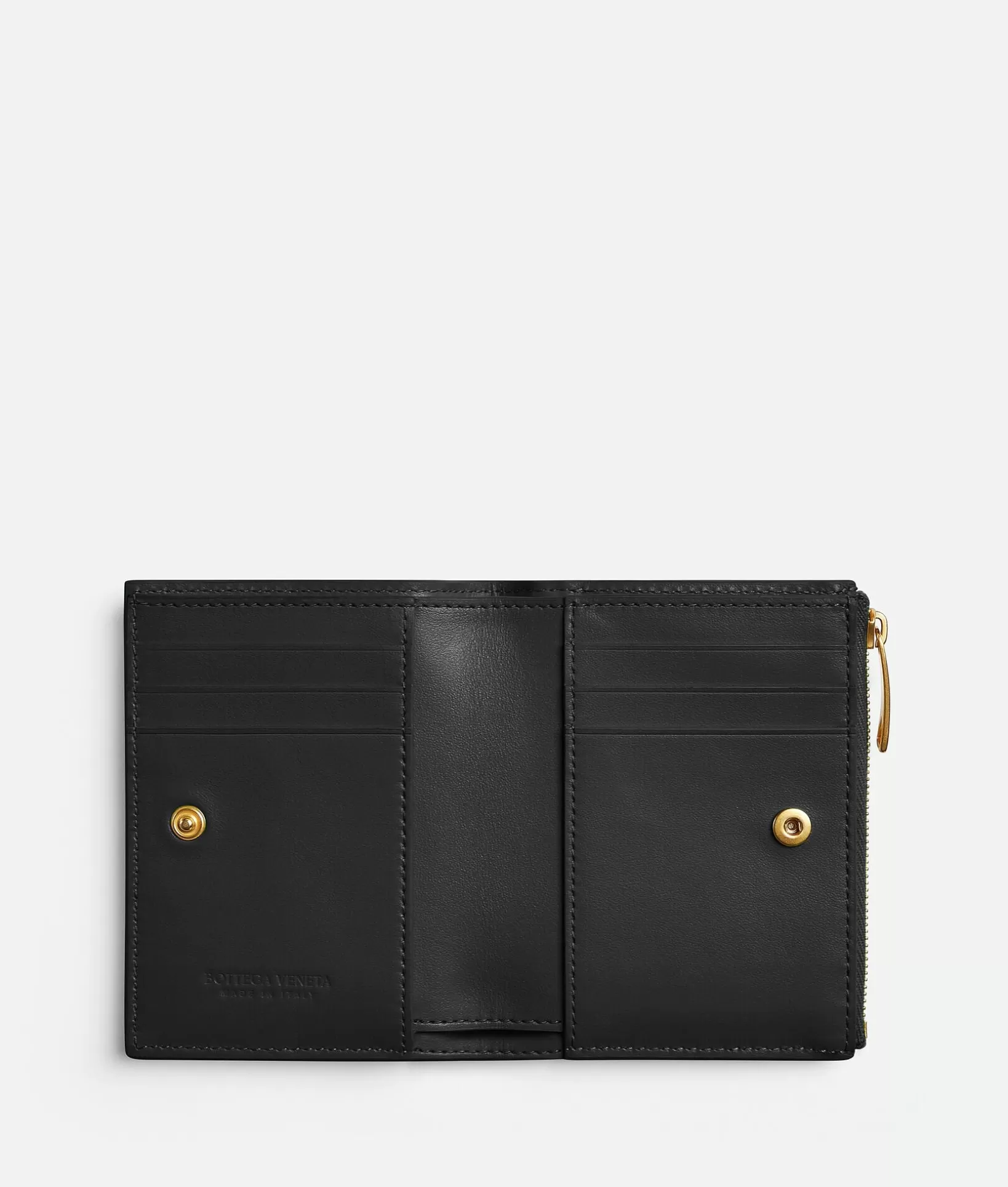 Small Wallets>Bottega Veneta Small Cassette Bi-Fold Zip Wallet Black