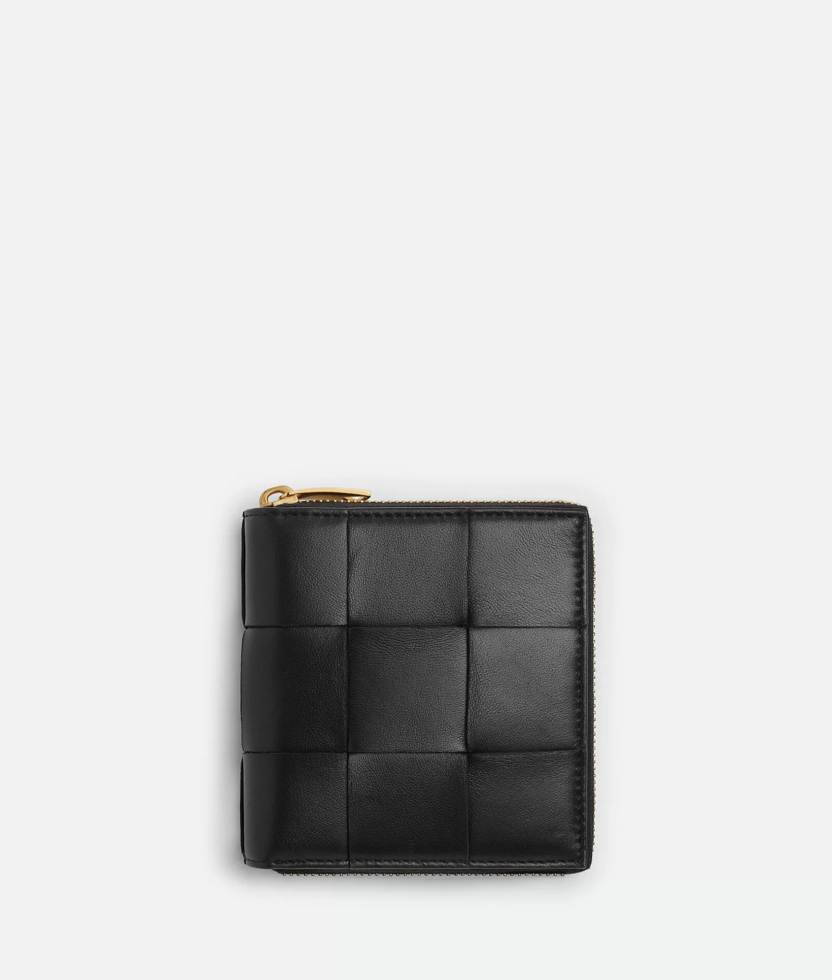 Small Wallets>Bottega Veneta Small Cassette Compact Zip Around Wallet Black