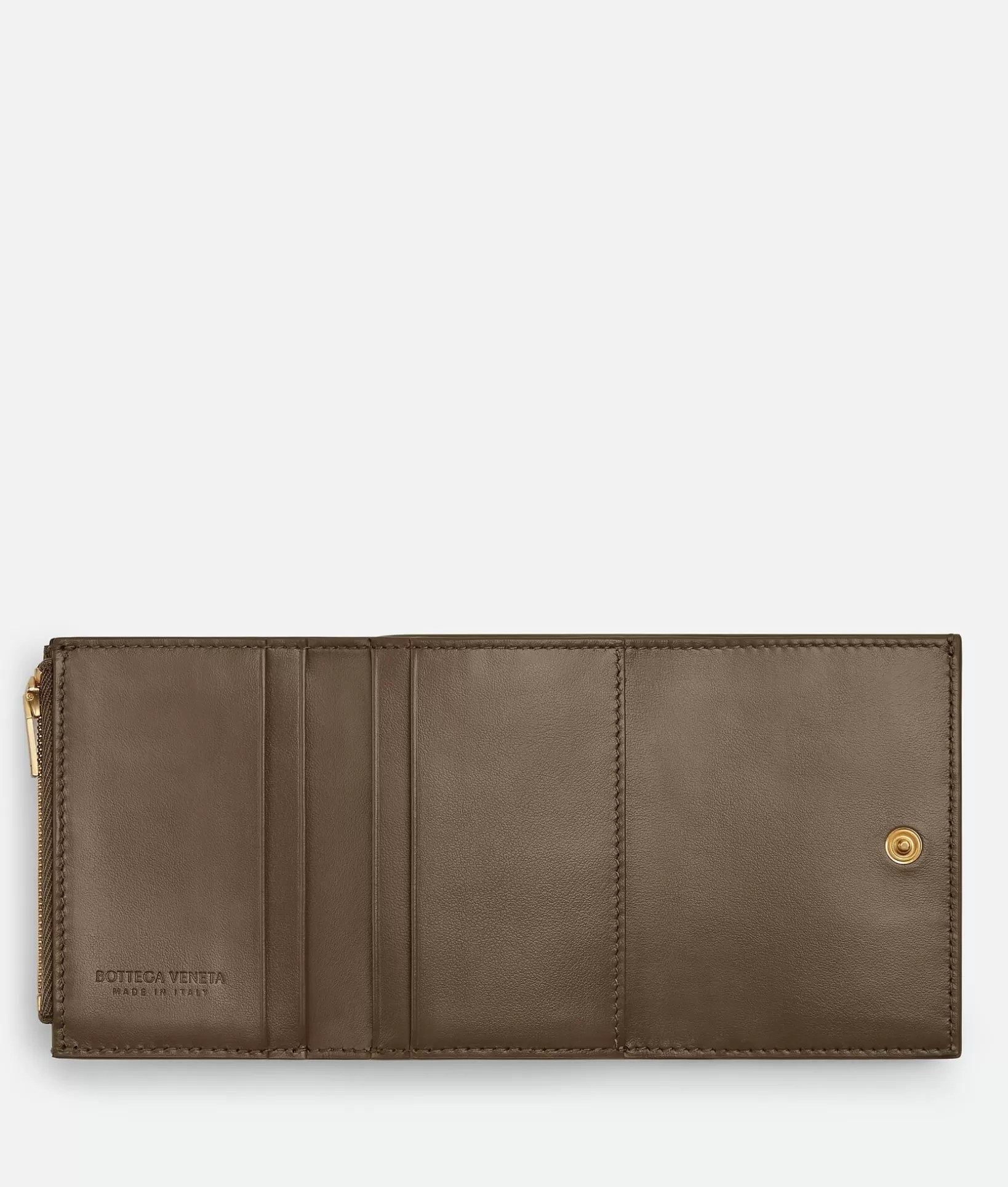 Small Wallets>Bottega Veneta Small Cassette Tri-Fold Zip Wallet Taupe grey