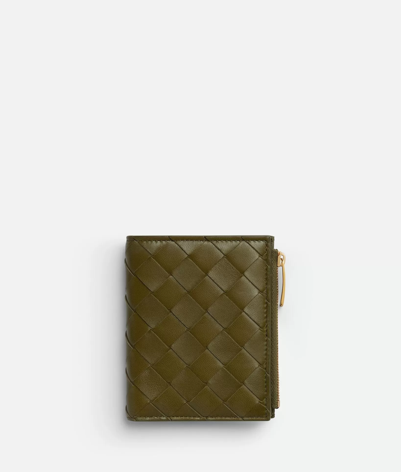 Small Wallets>Bottega Veneta Small Intrecciato Bi-Fold Zip Wallet Olive oil