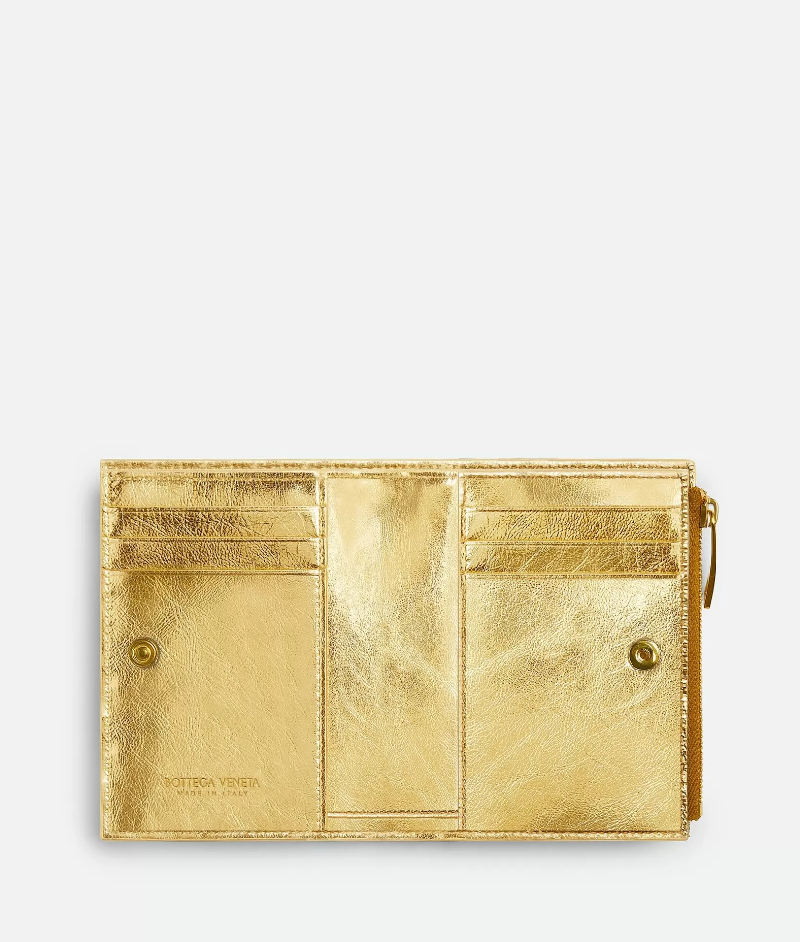 Small Wallets>Bottega Veneta Small Intrecciato Bi-Fold Zip Wallet Gold