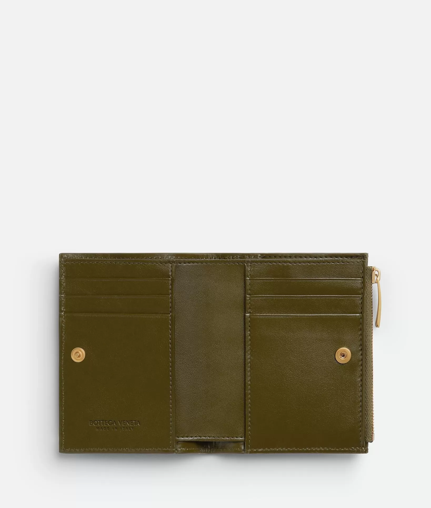 Small Wallets>Bottega Veneta Small Intrecciato Bi-Fold Zip Wallet Olive oil