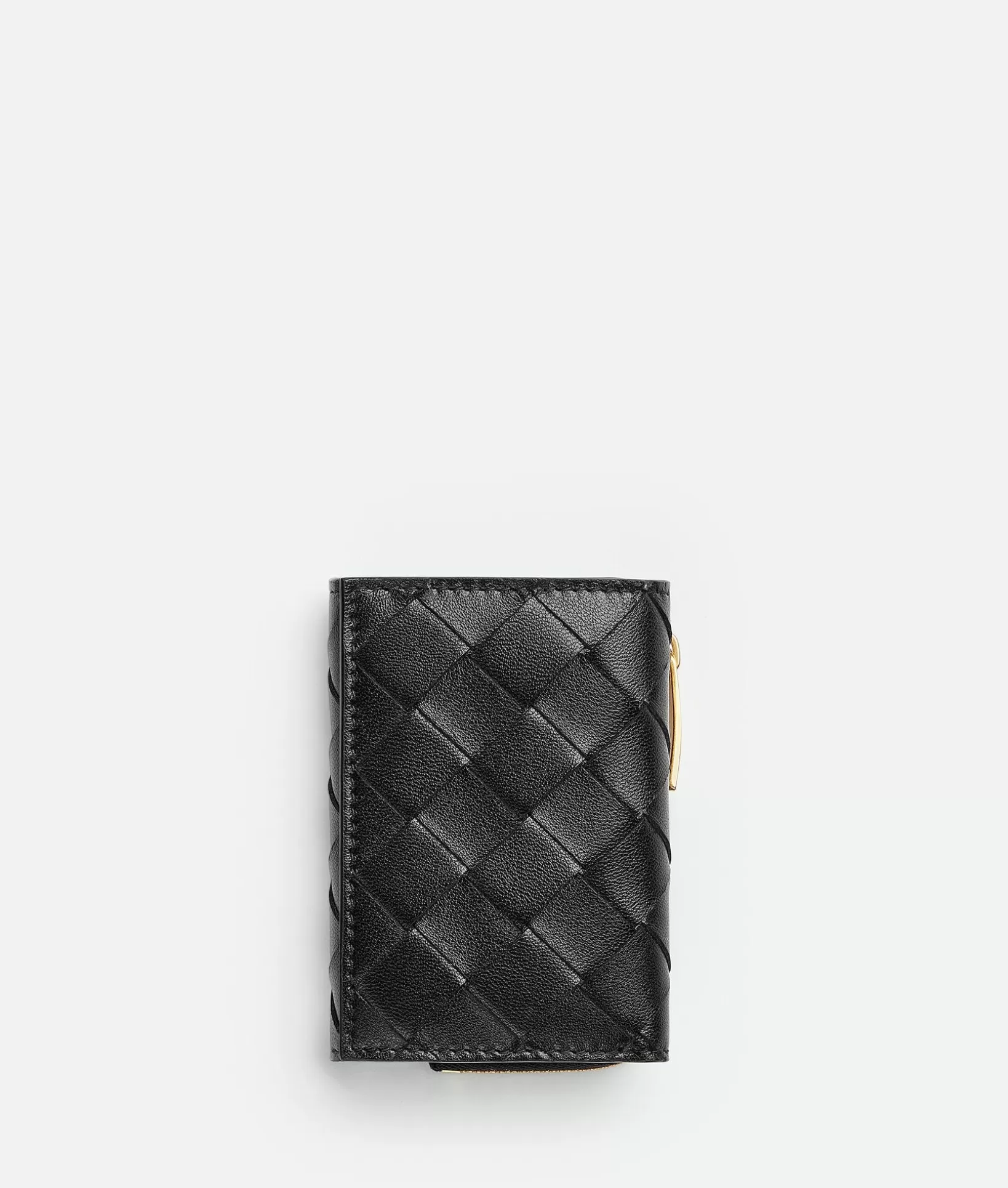 Small Wallets>Bottega Veneta Small Intrecciato Tri-Fold Zip Wallet Black