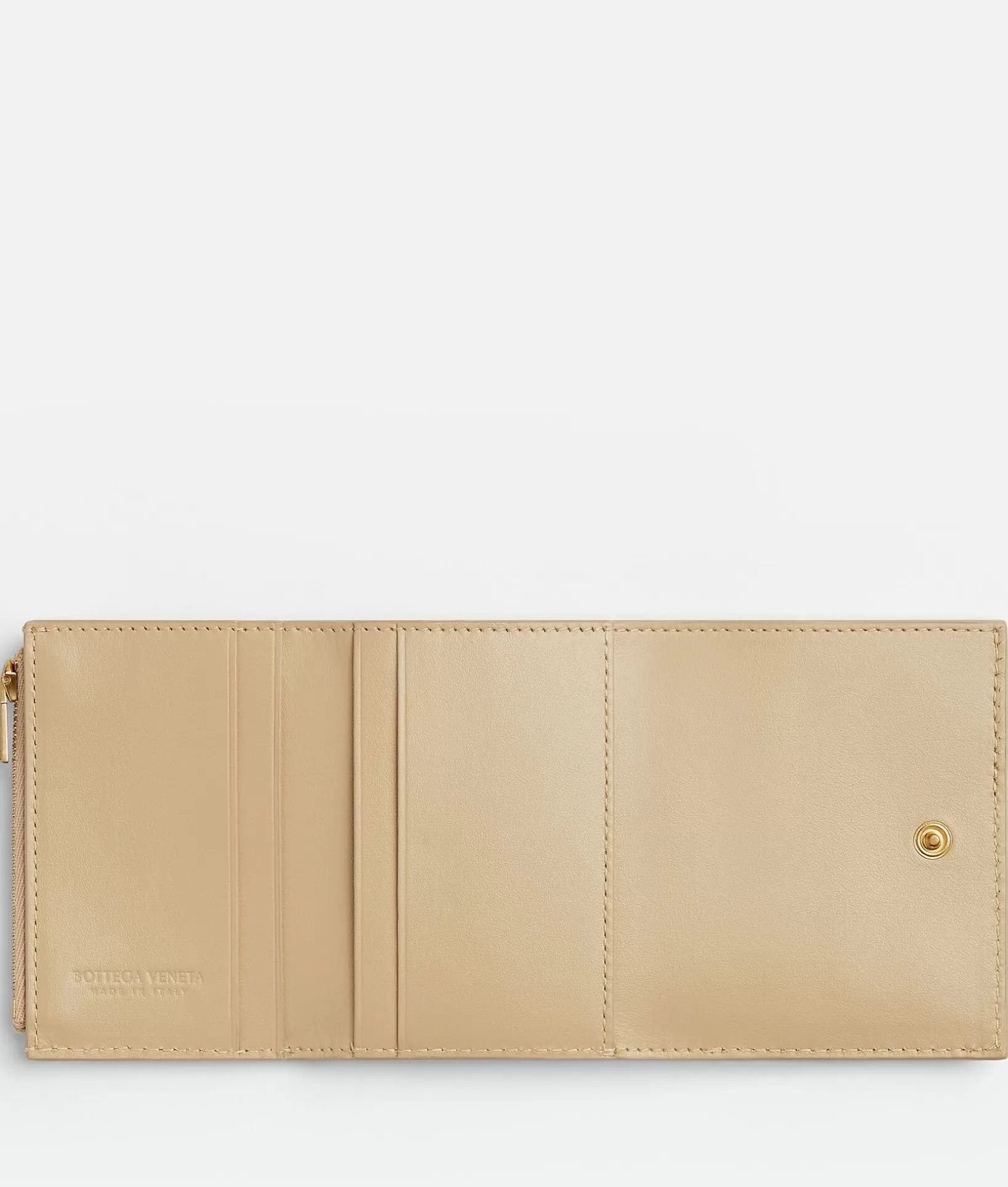 Small Wallets>Bottega Veneta Small Intrecciato Tri-Fold Zip Wallet Porridge