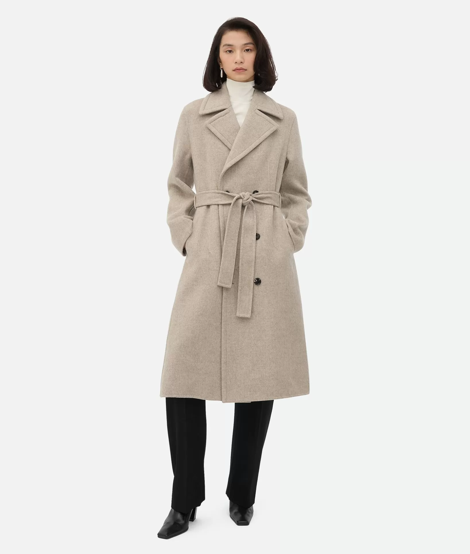 Coats>Bottega Veneta Soft Double Cashmere Coat Riverbed melange