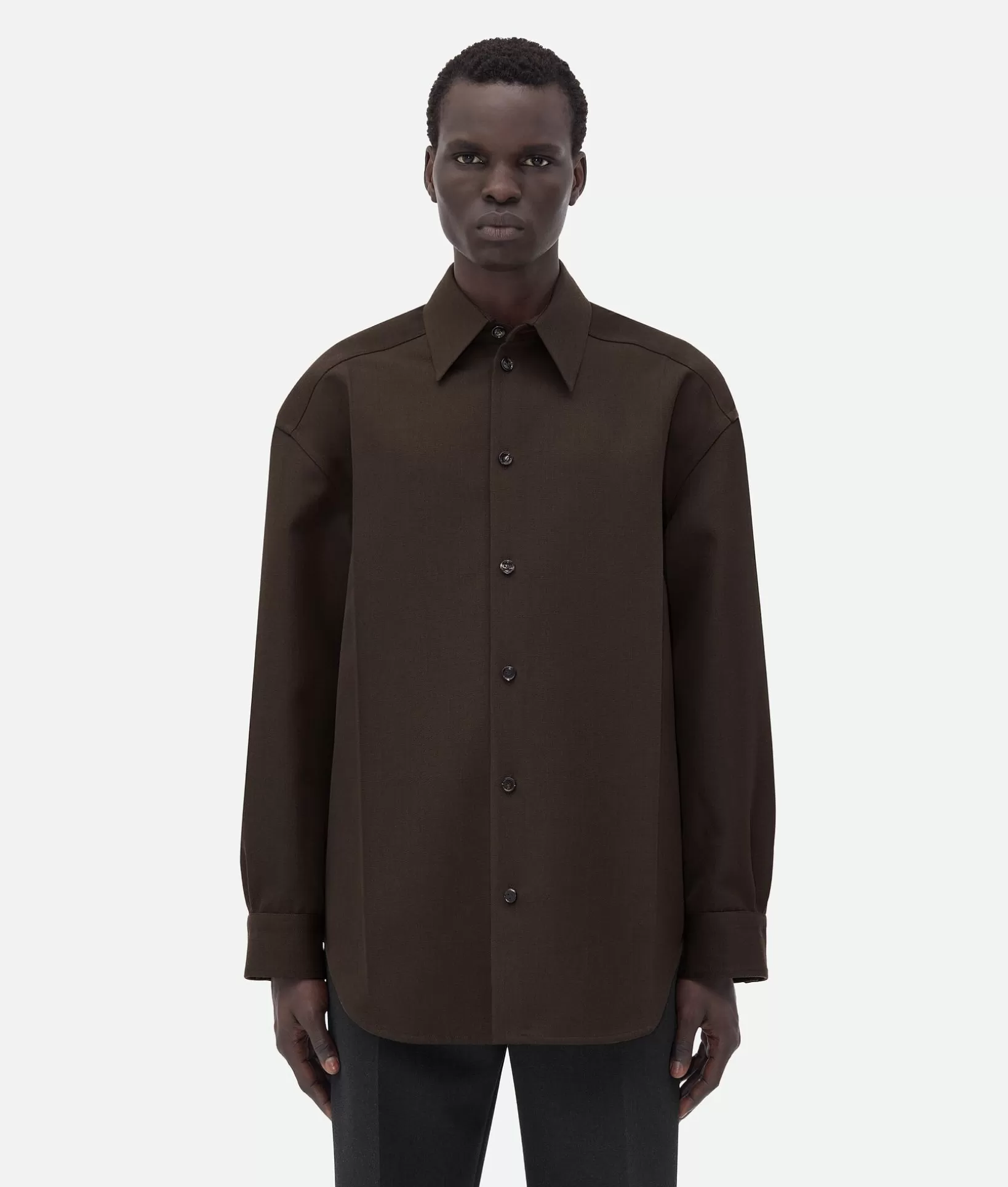 Shirts>Bottega Veneta Soft Wool Twill Shirt Brown melange